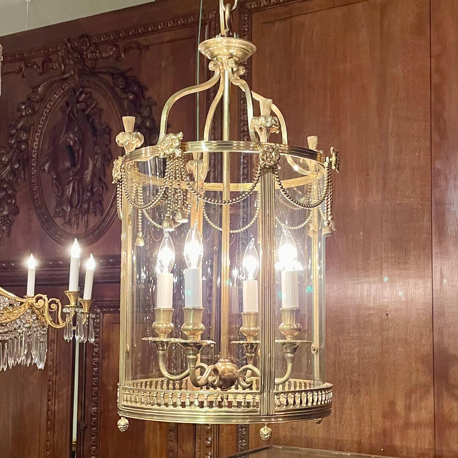 Antiguo Farol Francés de Latón Pulido y Cristal Curvado, Circa 1920-1930. en venta 5