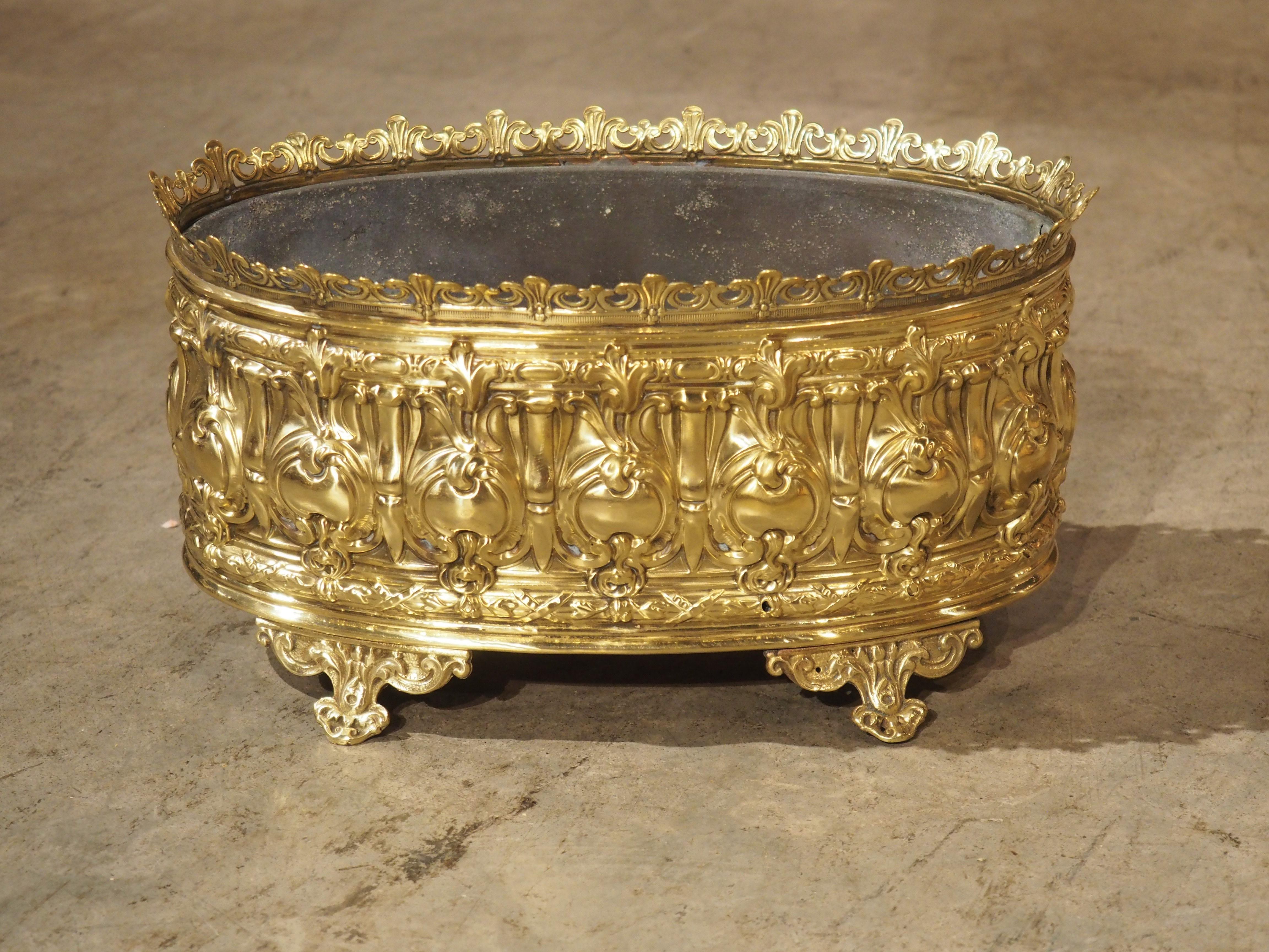 Antique French Polished Brass Repoussé Jardiniere, Circa 1900 5