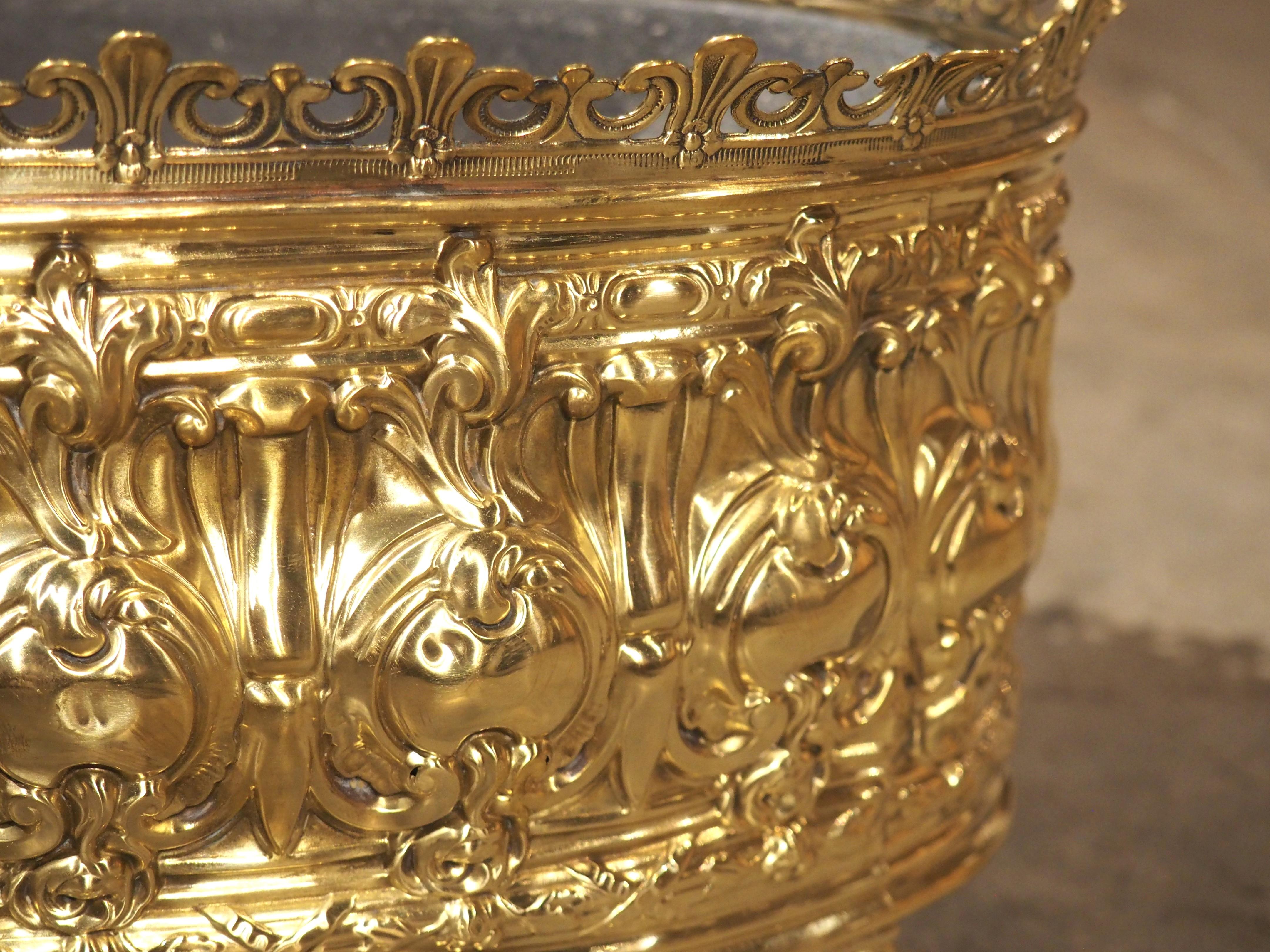Antique French Polished Brass Repoussé Jardiniere, Circa 1900 2