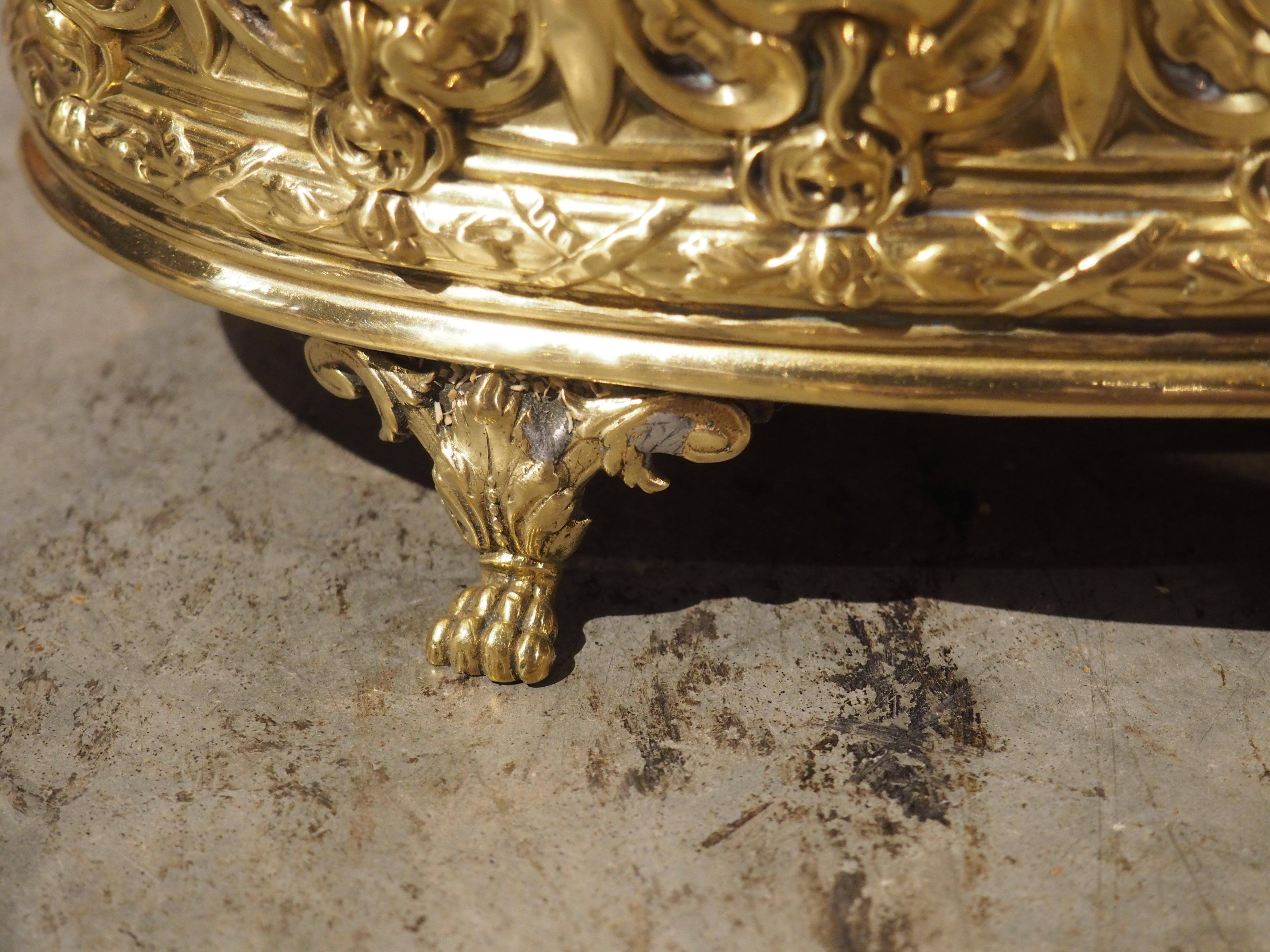 Antique French Polished Brass Repoussé Jardiniere, Circa 1900 4