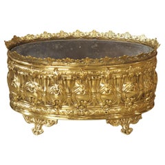 Antique French Polished Brass Repoussé Jardiniere, Circa 1900