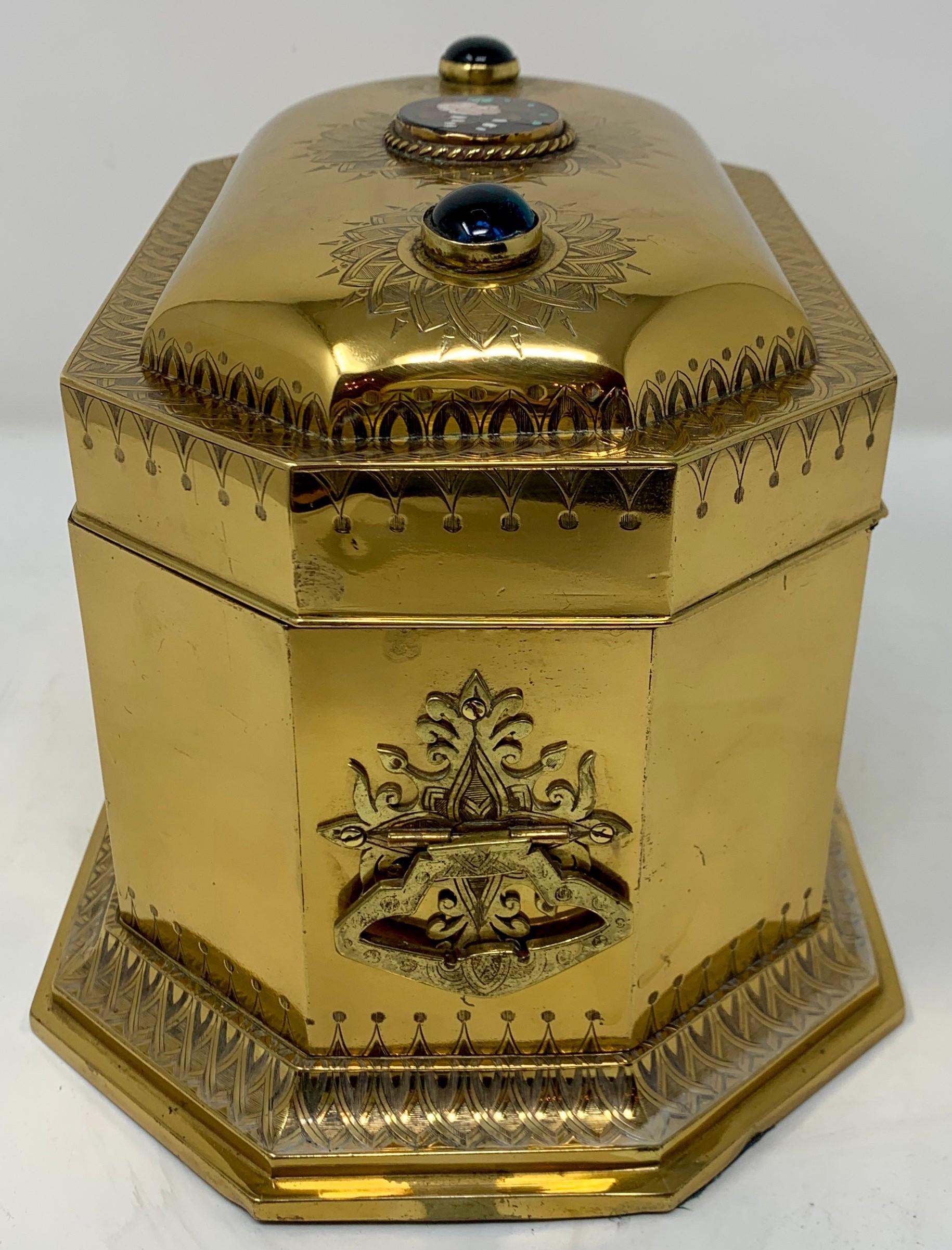 Antique French Polished Bronze Jewel Box with Mosaic Decoration In Good Condition For Sale In New Orleans, LA