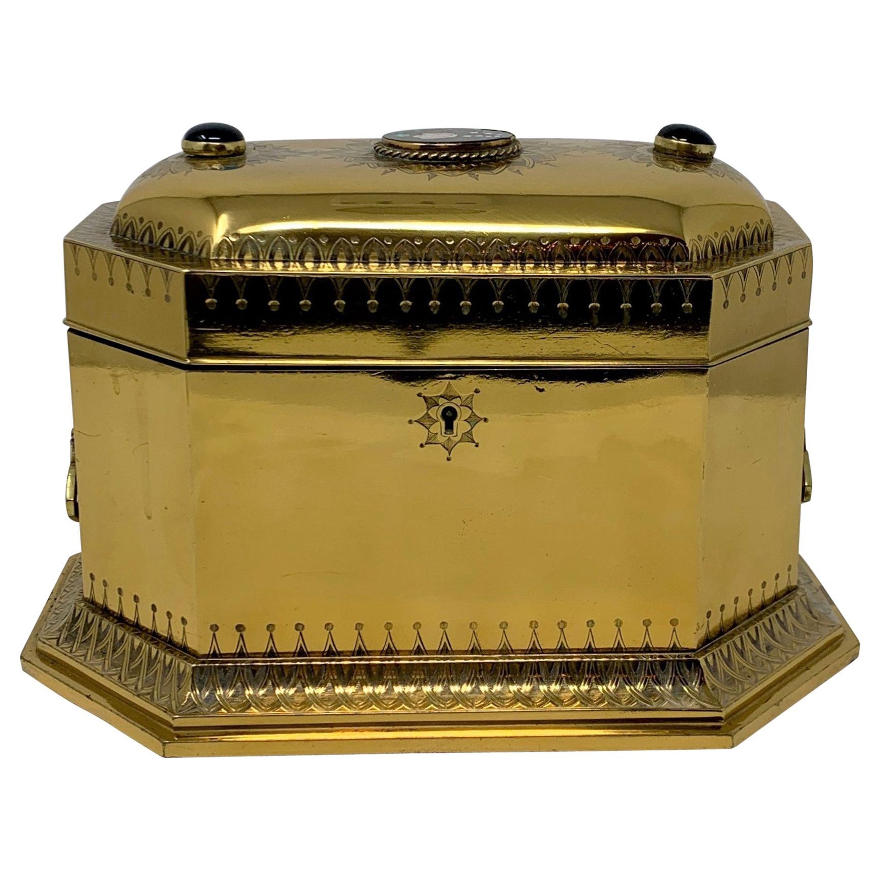 Antique French Polished Bronze Jewel Box with Mosaic Decoration