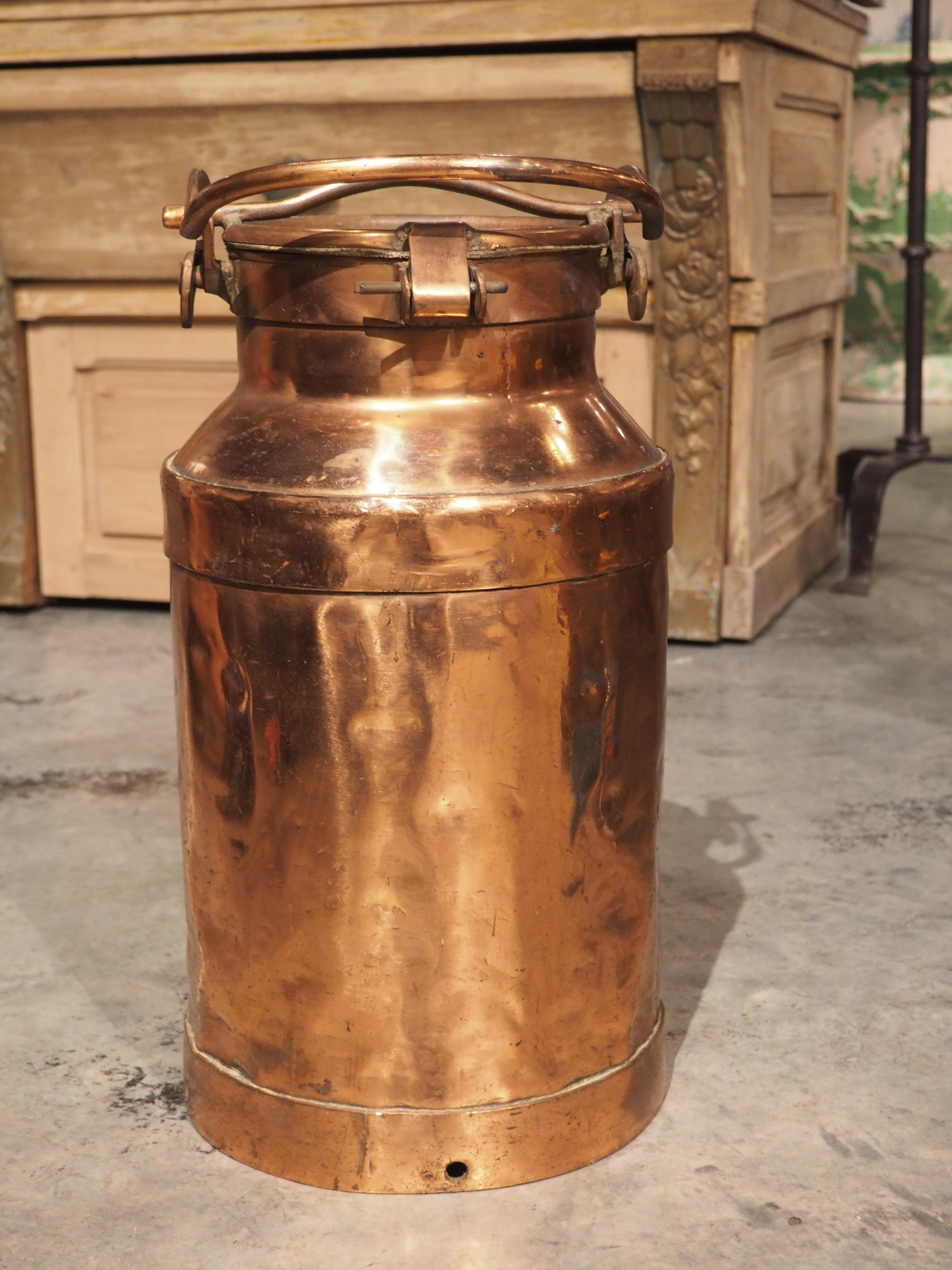 Late 19th Century Antique French Polished Copper Milk Container 