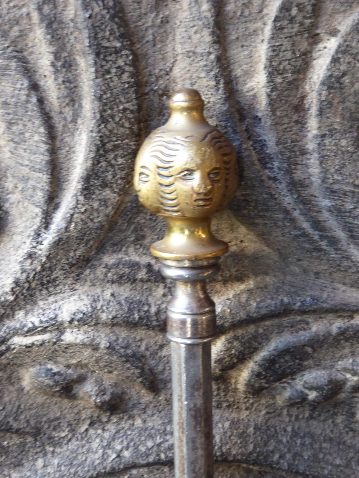 Poli Antique pelle de cheminée ou pelle de cheminée française en acier poli en vente