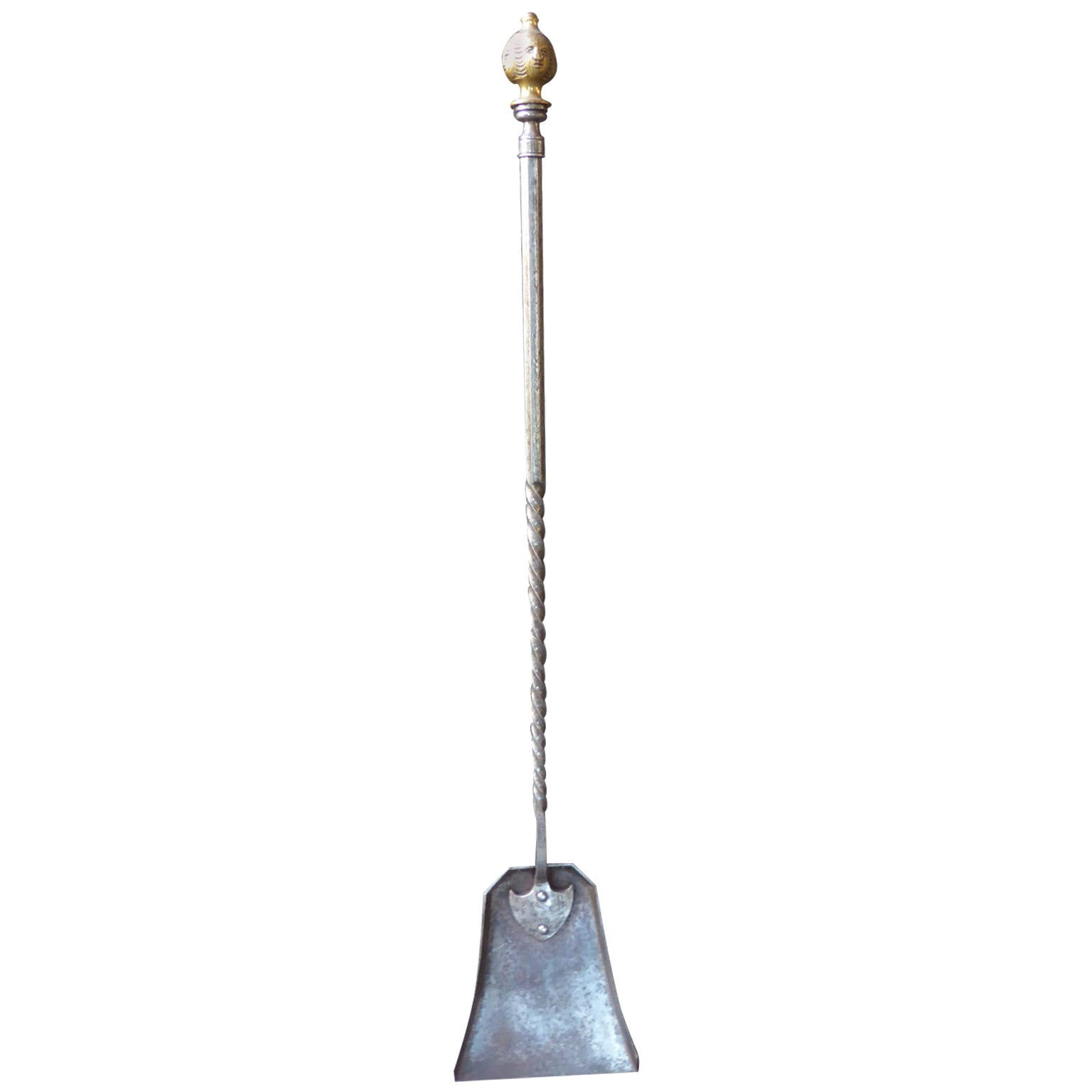Pala de chimenea o pala de fuego de acero pulido Antique French