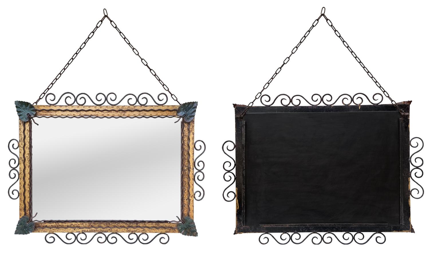 Antique French Polychrome Wrought Iron Mirror, circa 1940 For Sale 2