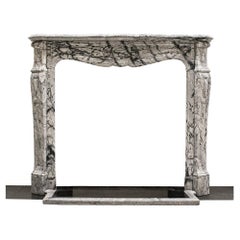 Antique French Pompadour Chimney Piece in Bardiglio Fiorito Marble