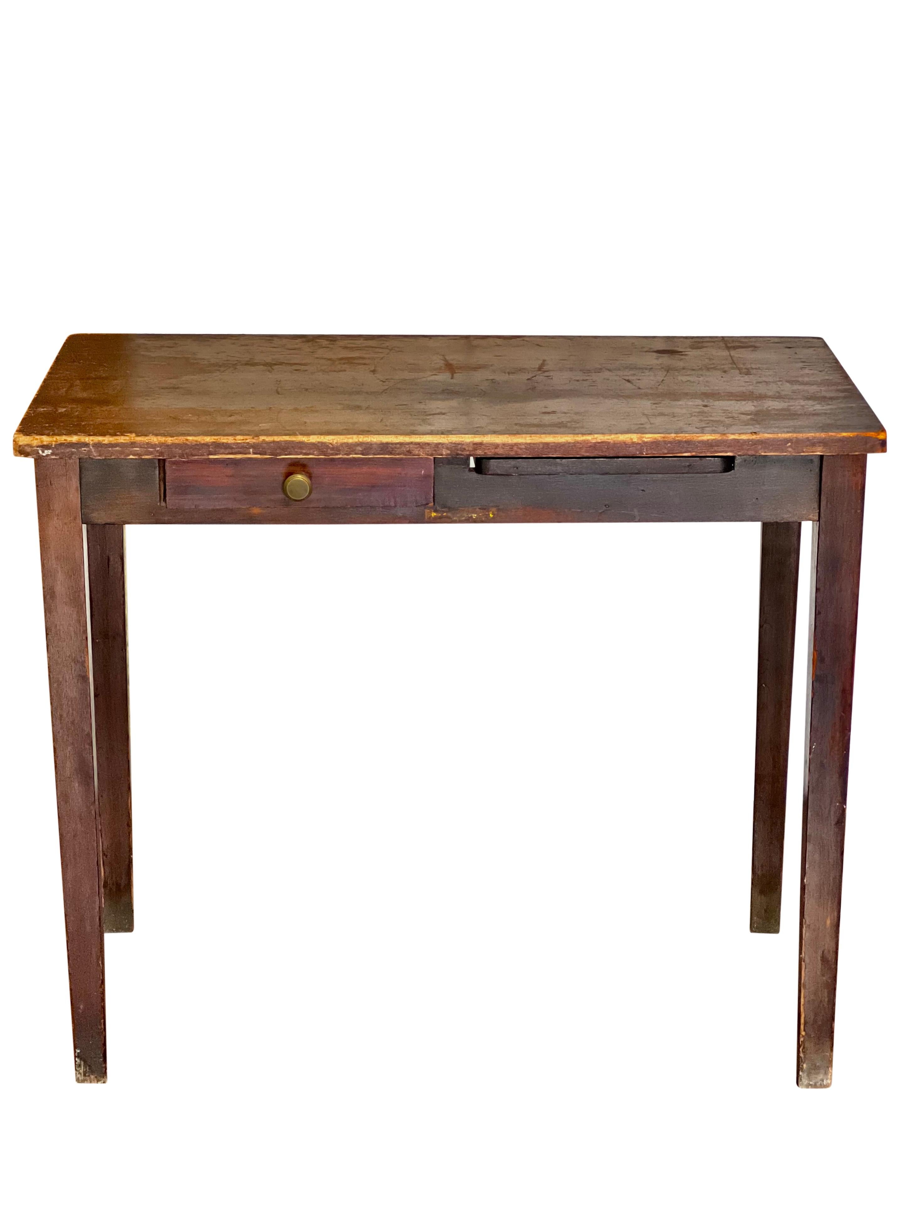 Antique French poplar work table or console, early 1900's.

Charming, rustic table with a pullout tablet for extra work/display space and a single drawer. Perfect as a writing desk. console or work table. In good condition with great patina and lots