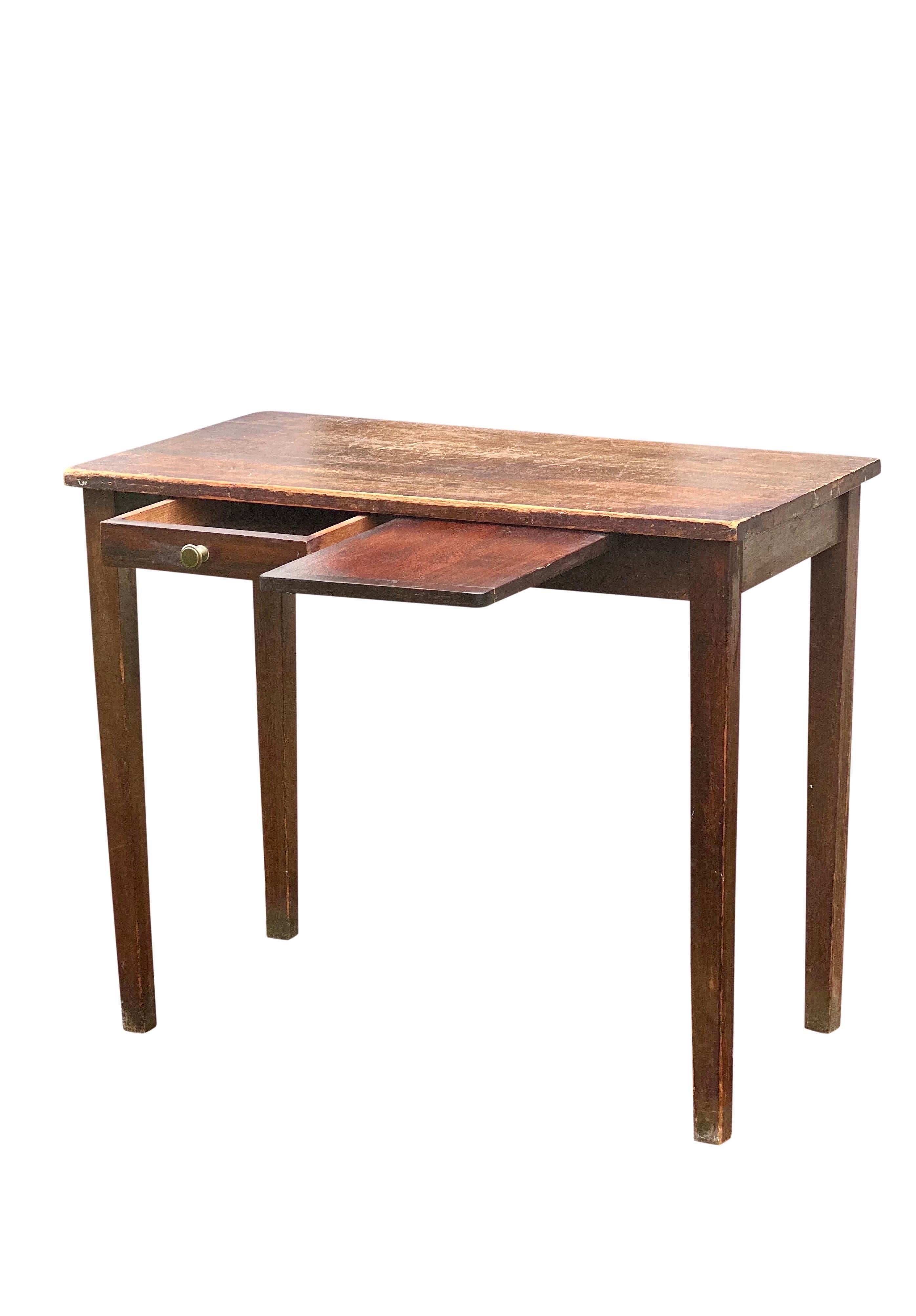 Rustic Antique French Poplar Table with Pullout Tablet For Sale