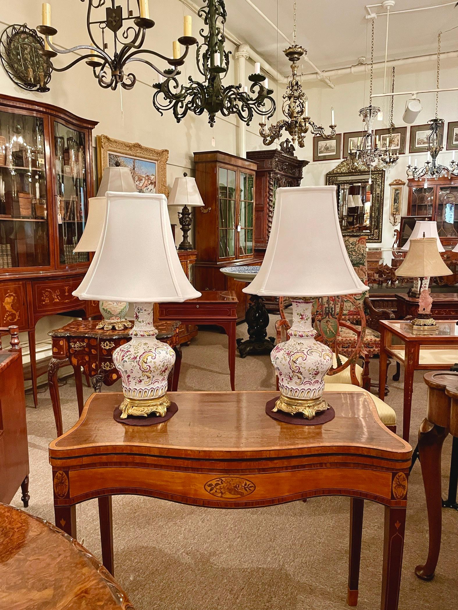 Antique French Porcelain and Gold Bronze Mounted Lamps, circa 1890. For Sale 3