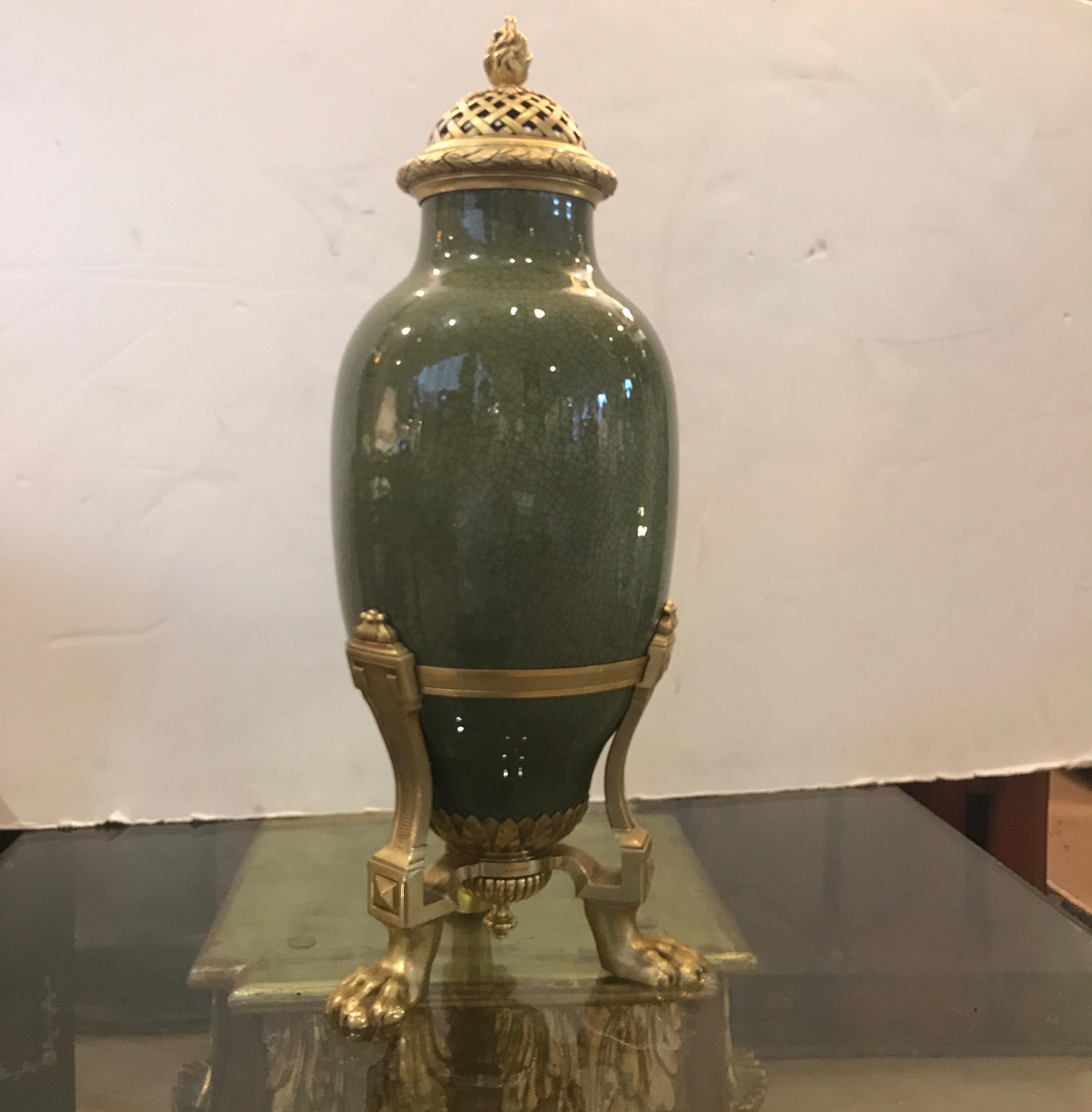 Antique French Porcelain and Ormolu Mounted Large Covered Urn 6