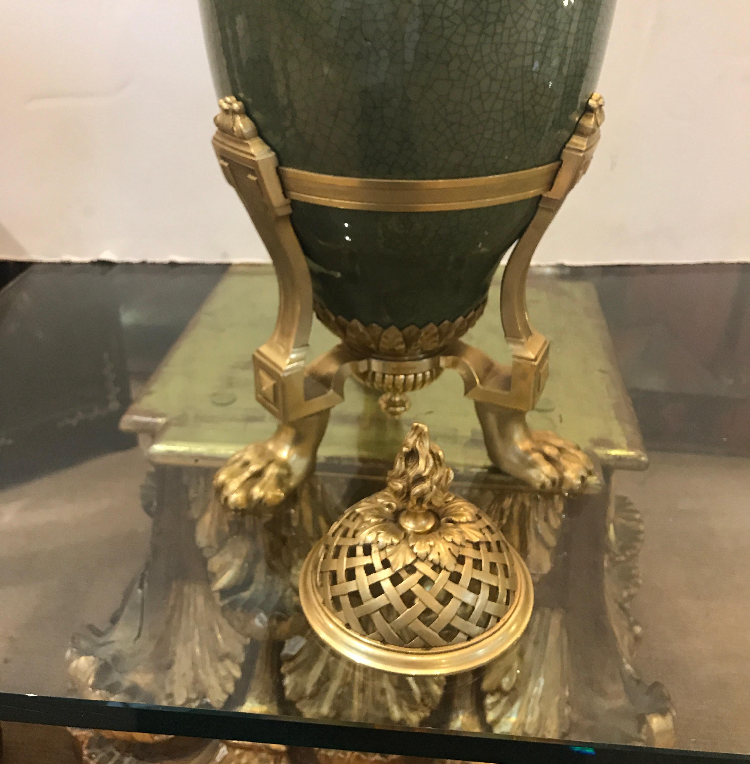 Antique French Porcelain and Ormolu Mounted Large Covered Urn 8