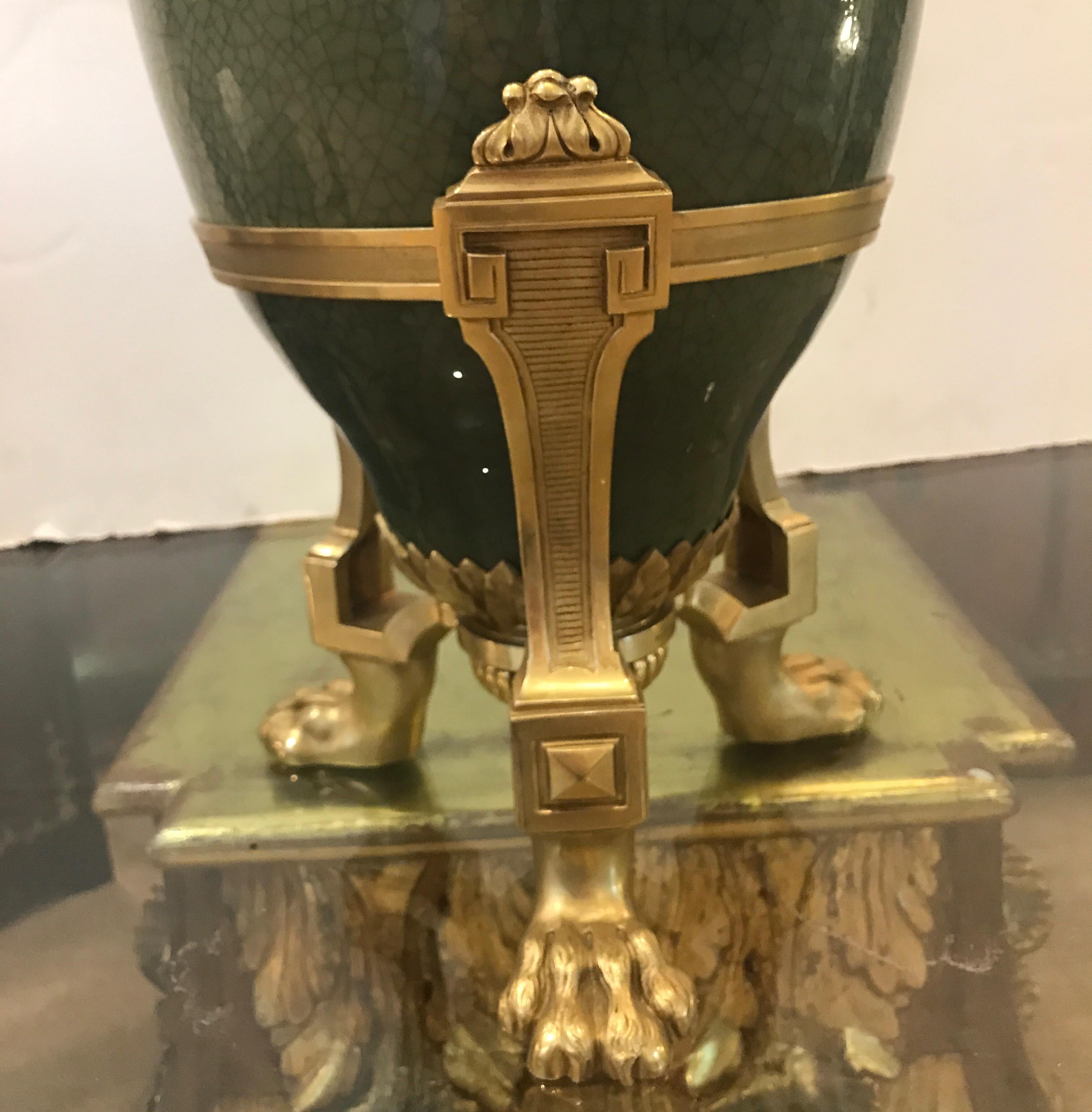 Antique French Porcelain and Ormolu Mounted Large Covered Urn In Excellent Condition In Lambertville, NJ