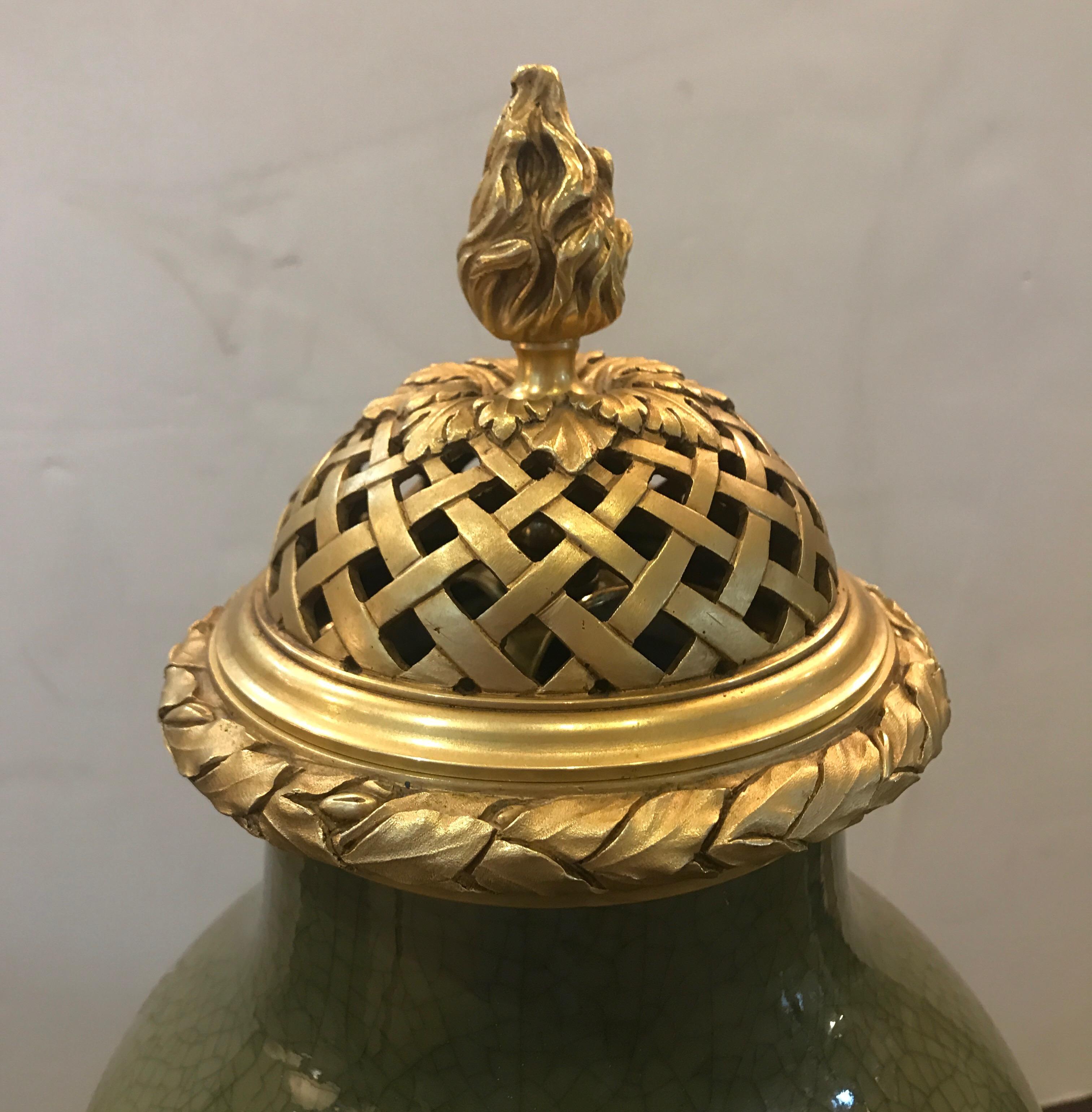 Antique French Porcelain and Ormolu Mounted Large Covered Urn 1
