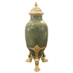 Antique French Porcelain and Ormolu Mounted Large Covered Urn