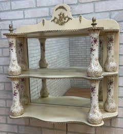 Antique French Porcelain Columned Brass Mounted Wall Shelf with/Mirror Back