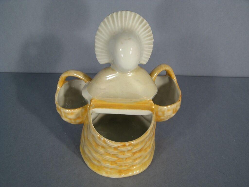 Antiguo Juego de Condimentos de Porcelana Francesa con Motivo Campesino La Louvesc -1Y17 Francés