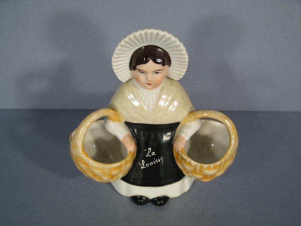 Antiguo Juego de Condimentos de Porcelana Francesa con Motivo Campesino La Louvesc -1Y17 siglo XX