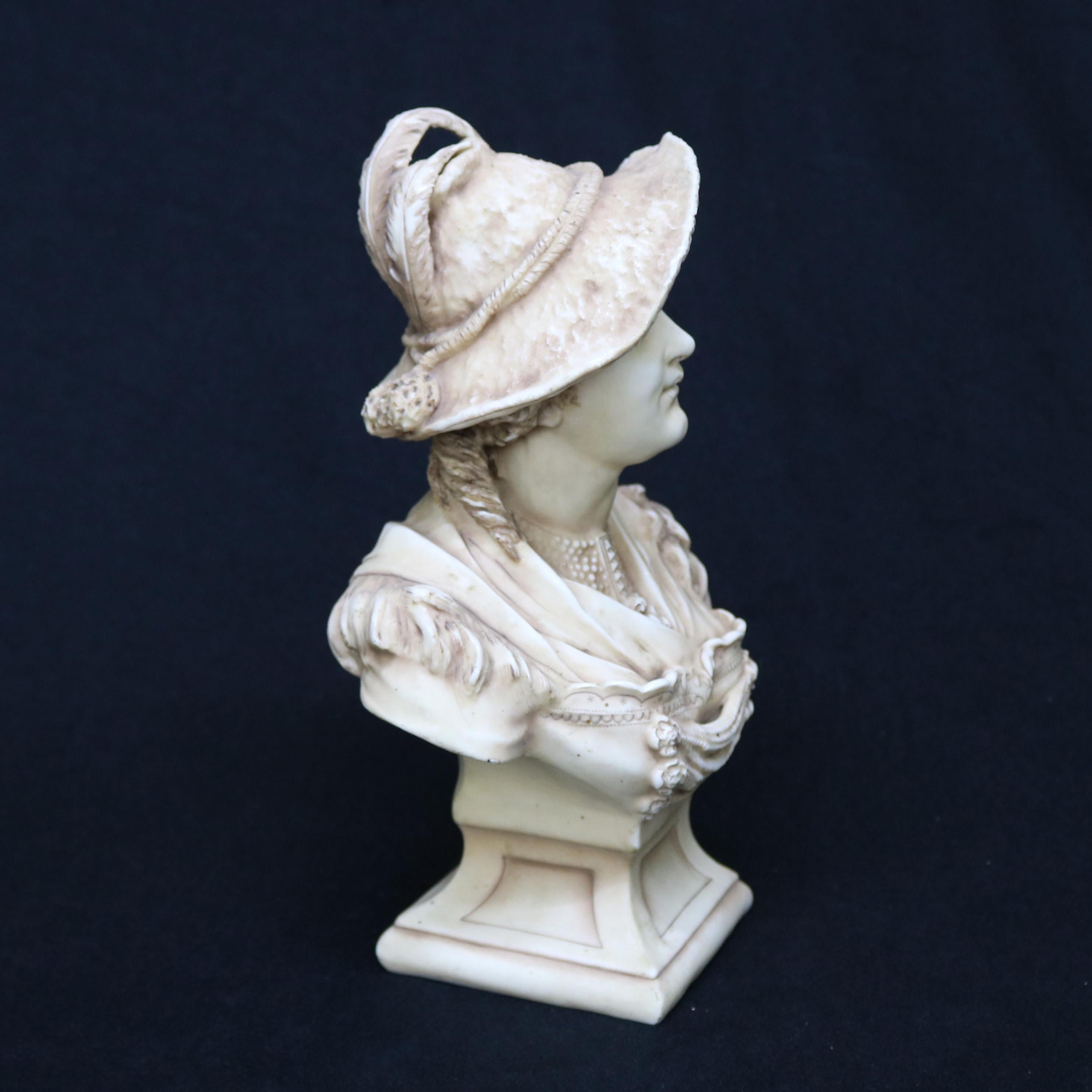 Late Victorian French Porcelain Figural Bust of Victorian Woman in Hat, Signed, circa 1890