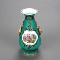 Antique French Porcelain Figural & Gilt Hand Painted Vase with Pheasant Handles