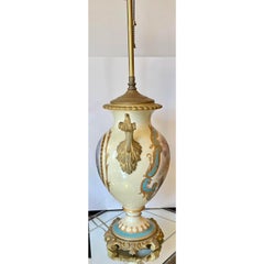 Antique French Porcelain & Gilt Bronze Serves Style Scenic Vase Table Lamp