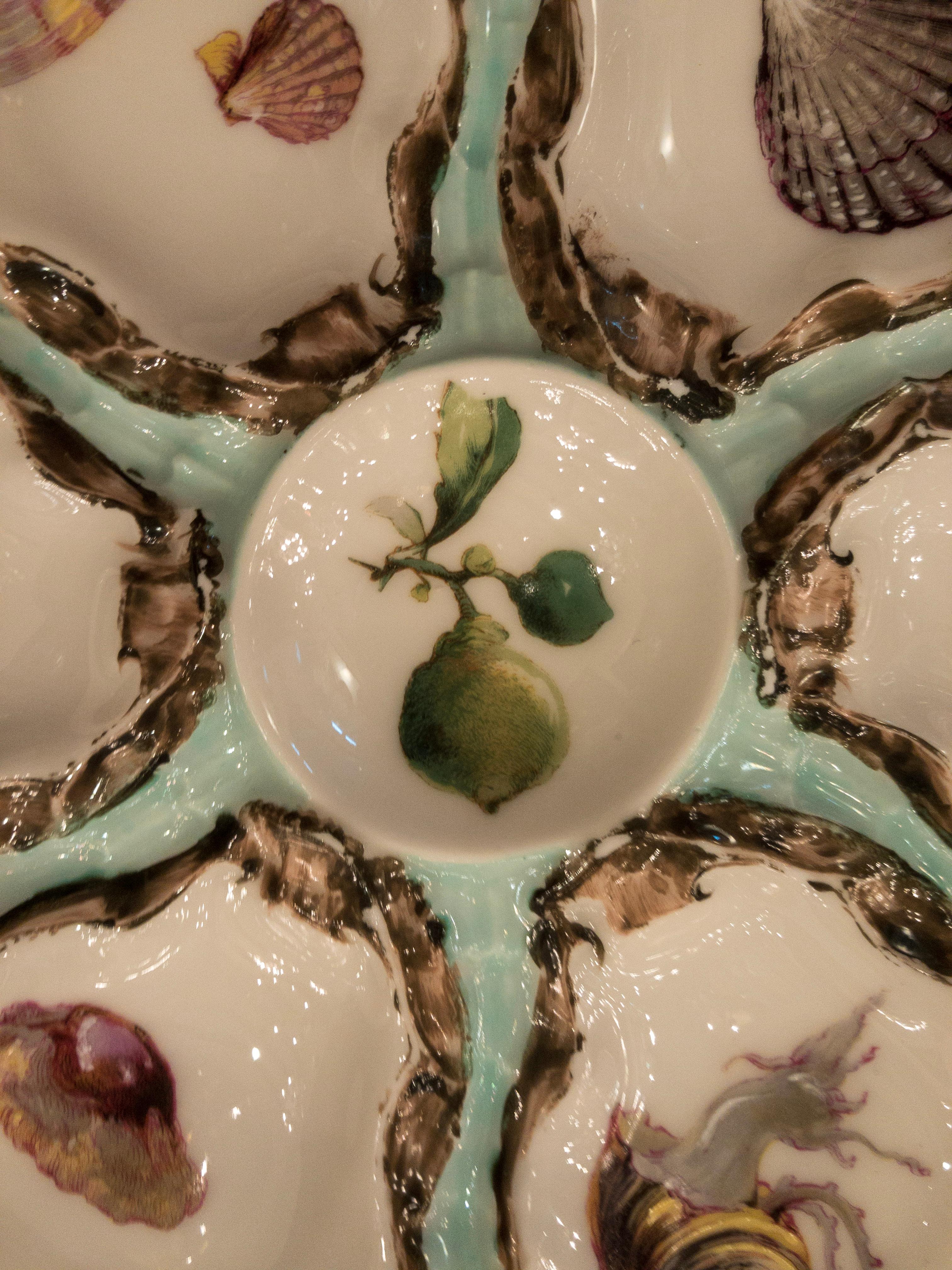 Antique French Porcelain Haviland & Co. Limoges Oyster Plate, circa 1885 In Good Condition In New Orleans, LA