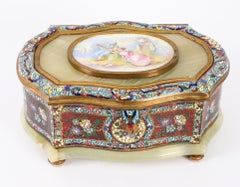 Antique French Porcelain-Mounted Champlevé and Onyx Casket 19th Century