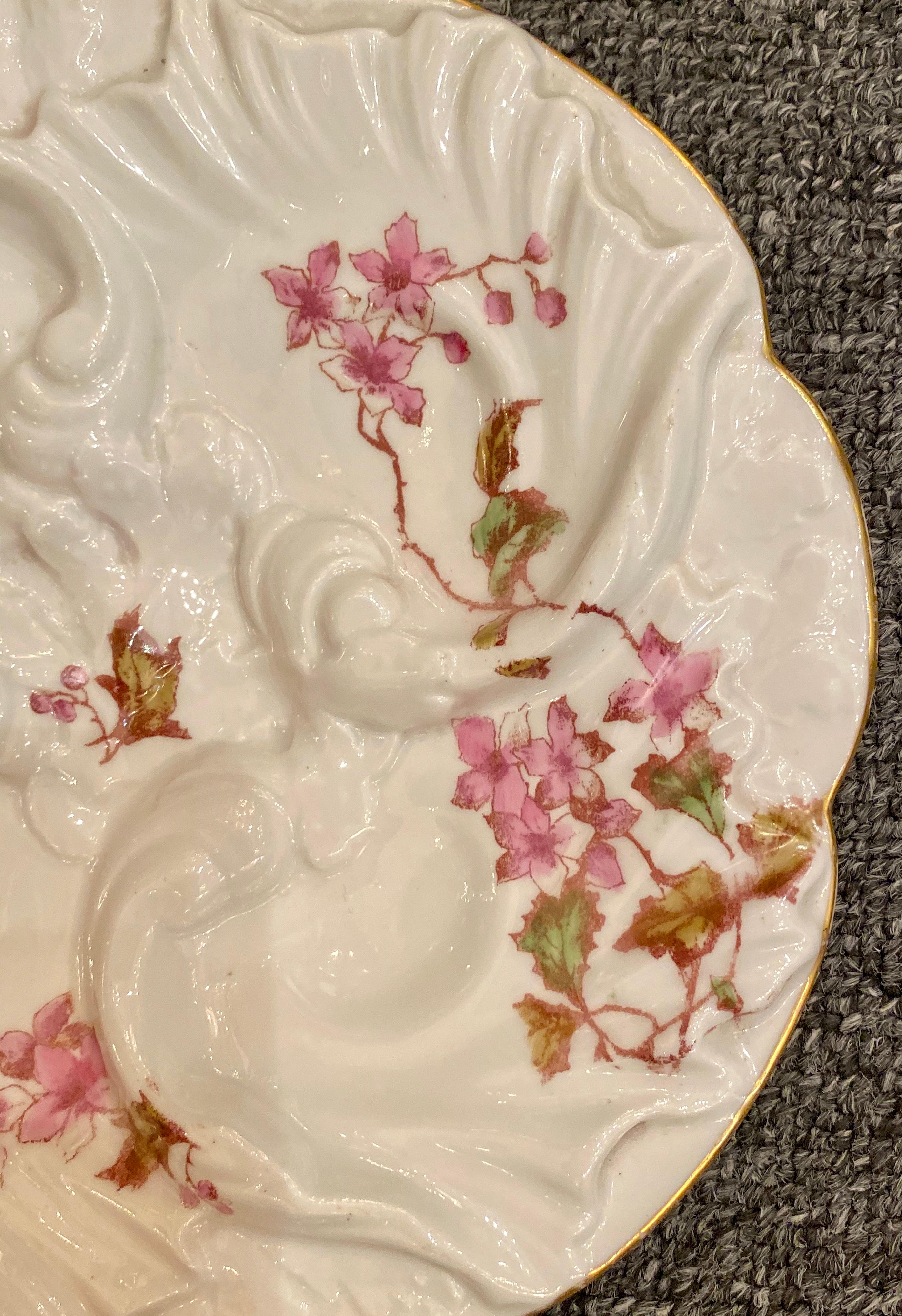 Antique French porcelain oyster plate signed 