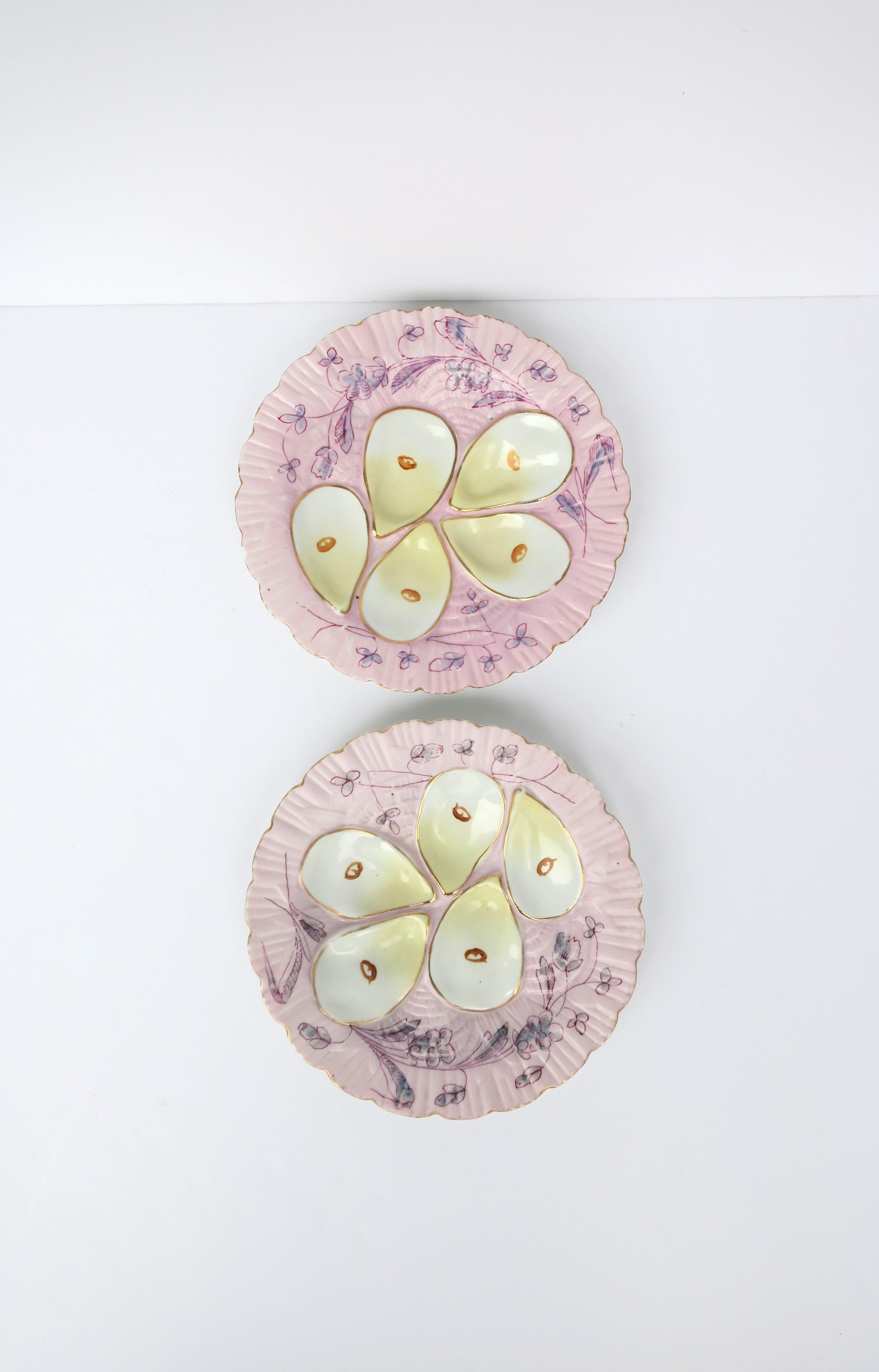 Polychromed Antique French Porcelain Oyster Plates, Pair 