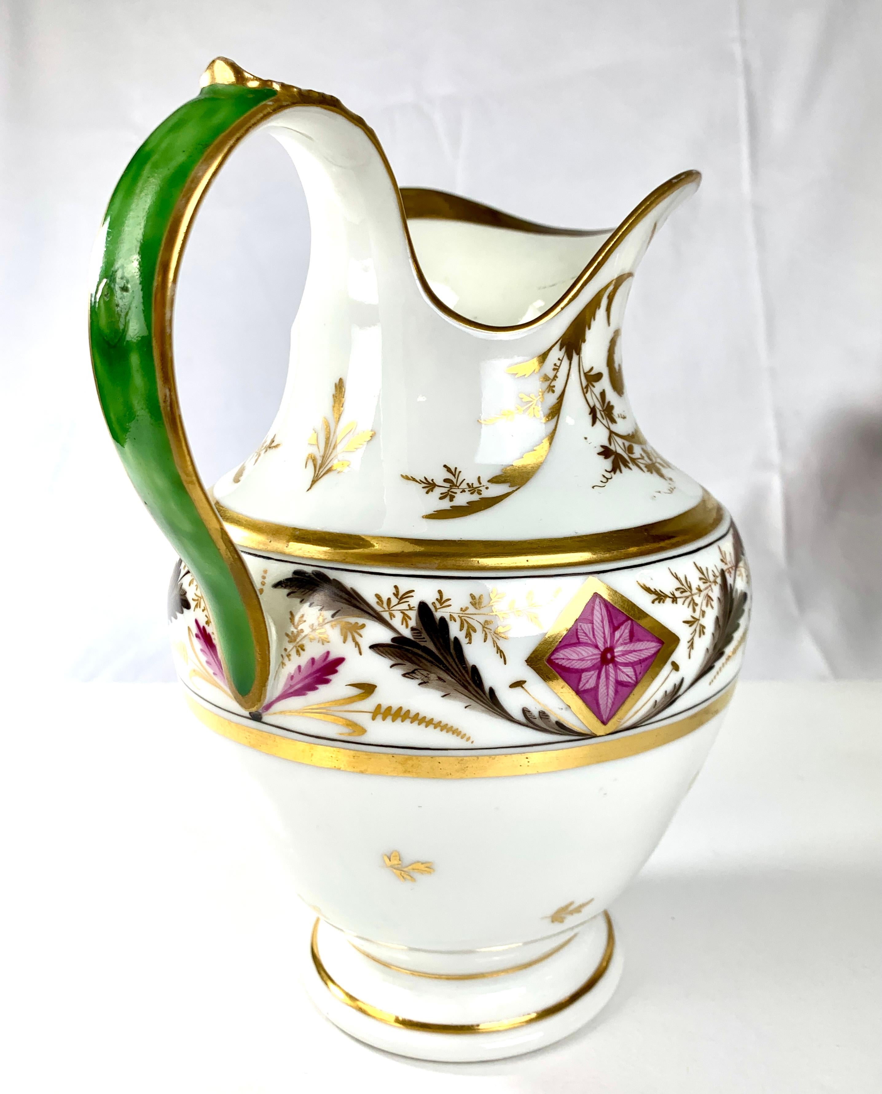 Antique French Porcelain Pitcher Hand Painted Empire Period, Circa 1815 For Sale 1