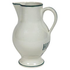 Antique French Porcelain Pitcher, 'Huile de Table', Luneville, circa 1900