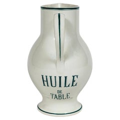 Antique French Porcelain Pitcher, 'Huile de Table', Luneville, circa 1900