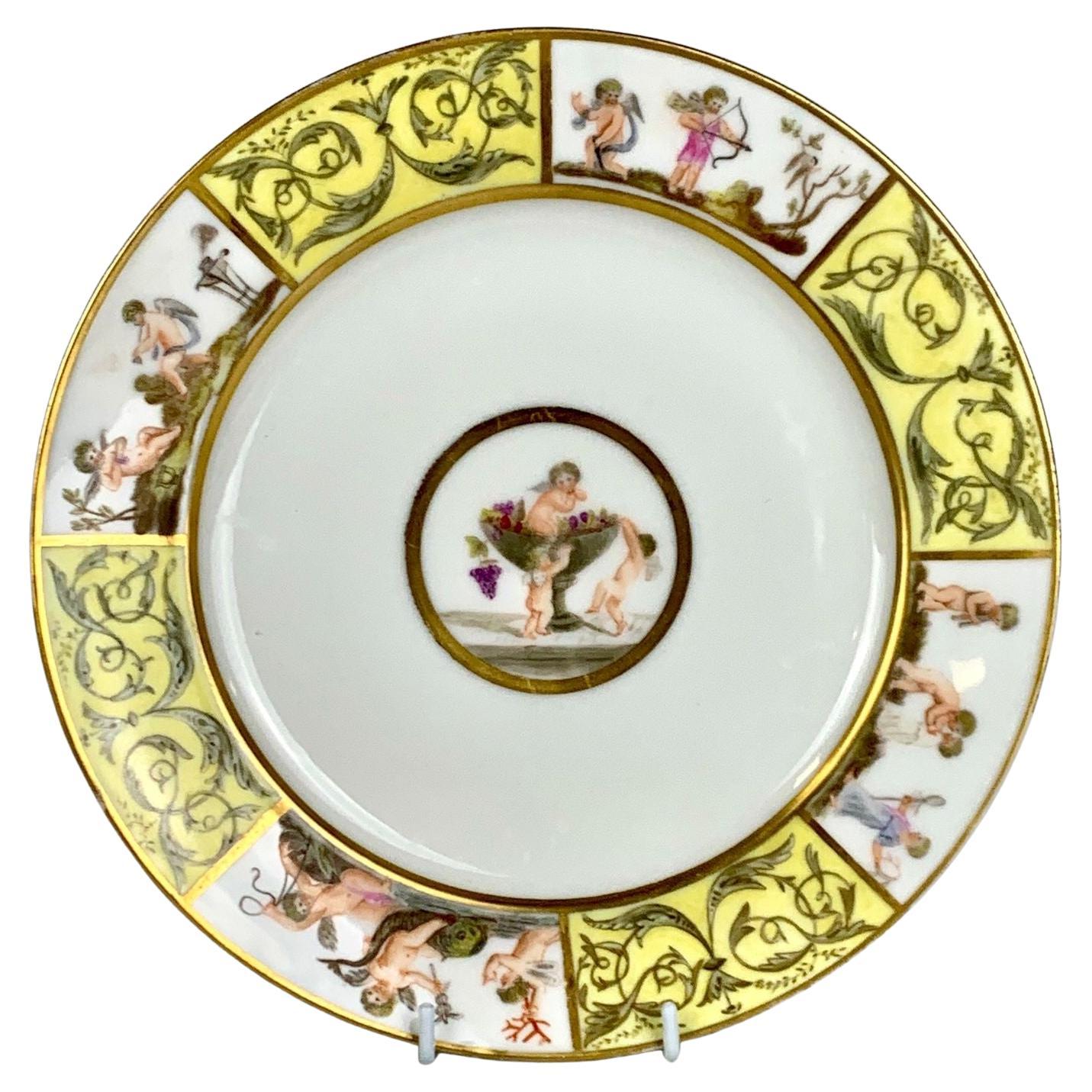 Antique assiette en porcelaine française peinte à la main en Angleterre par Caroline Leigh C.C. 1825