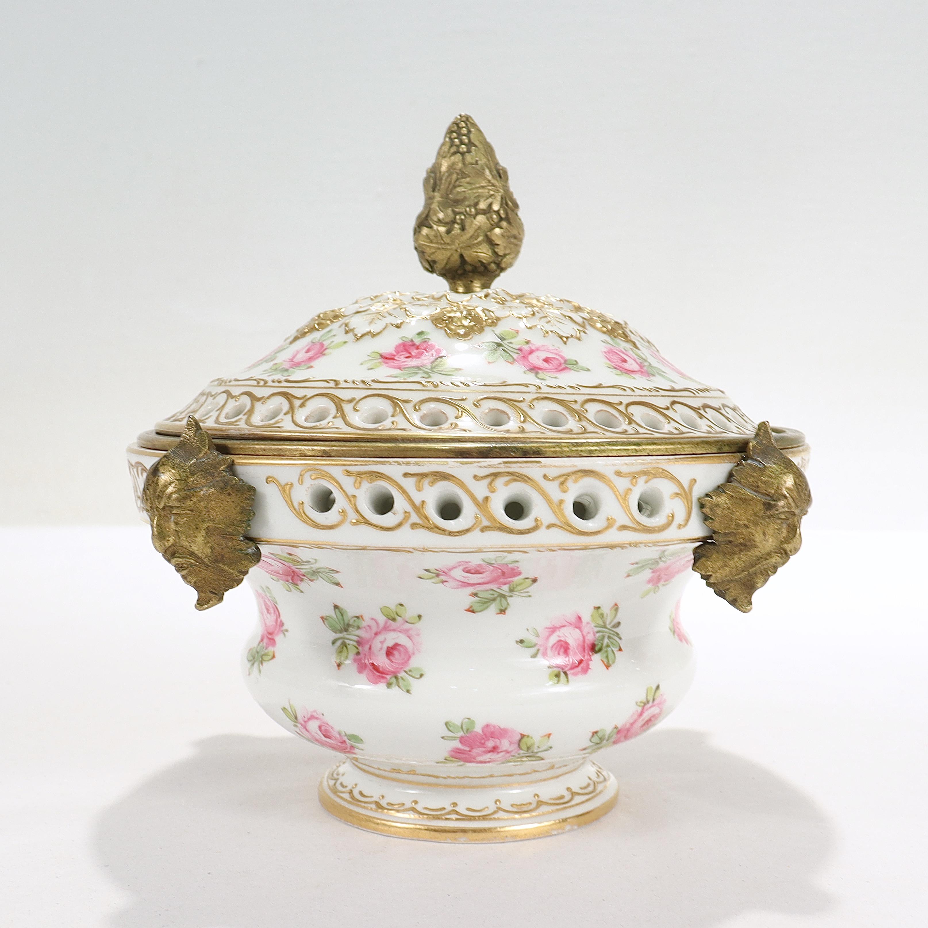 Antique French Porcelain Sevres Type Bronze Mounted Potpourri Cachepot For Sale 8