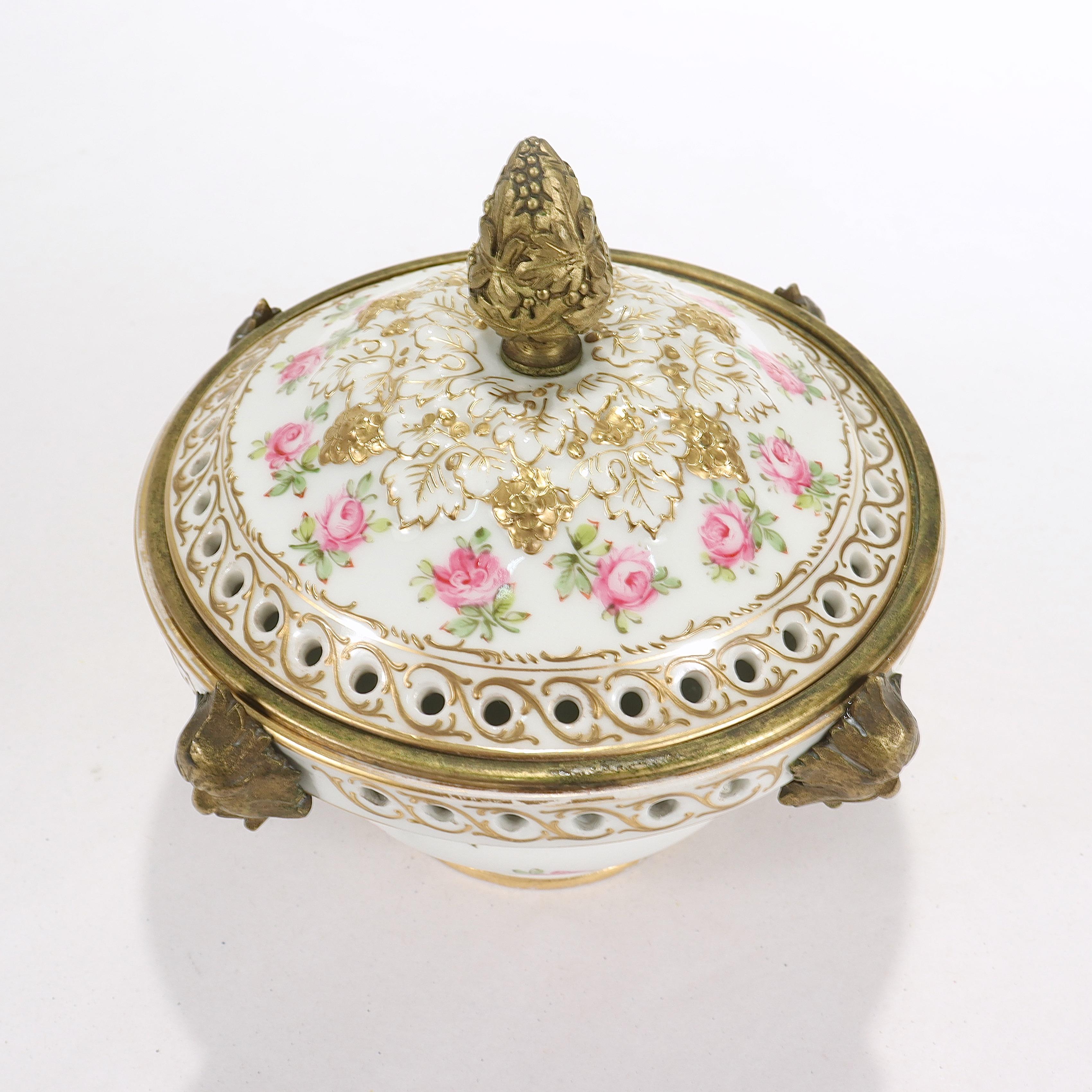 Antique French Porcelain Sevres Type Bronze Mounted Potpourri Cachepot For Sale 9