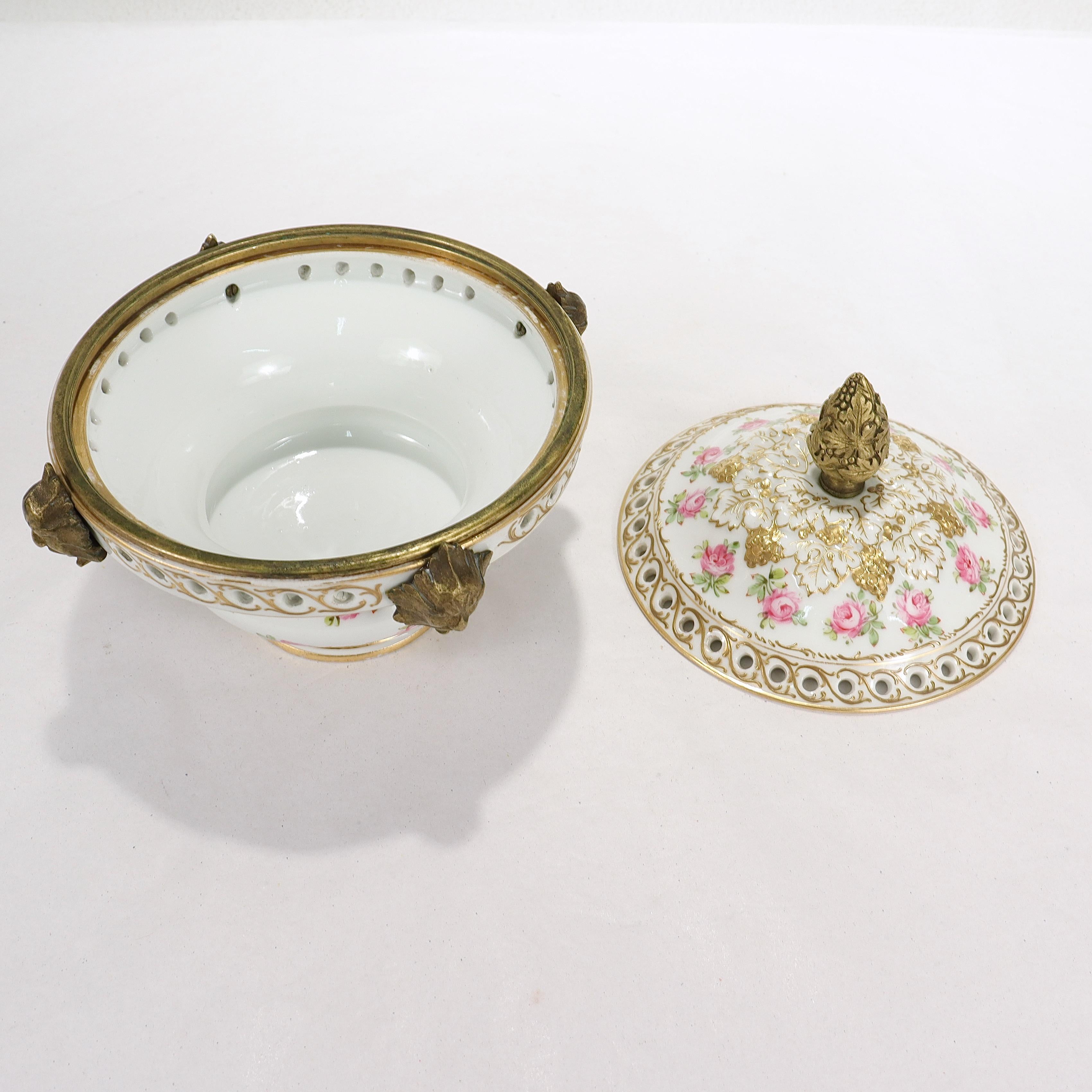 Antique French Porcelain Sevres Type Bronze Mounted Potpourri Cachepot For Sale 2