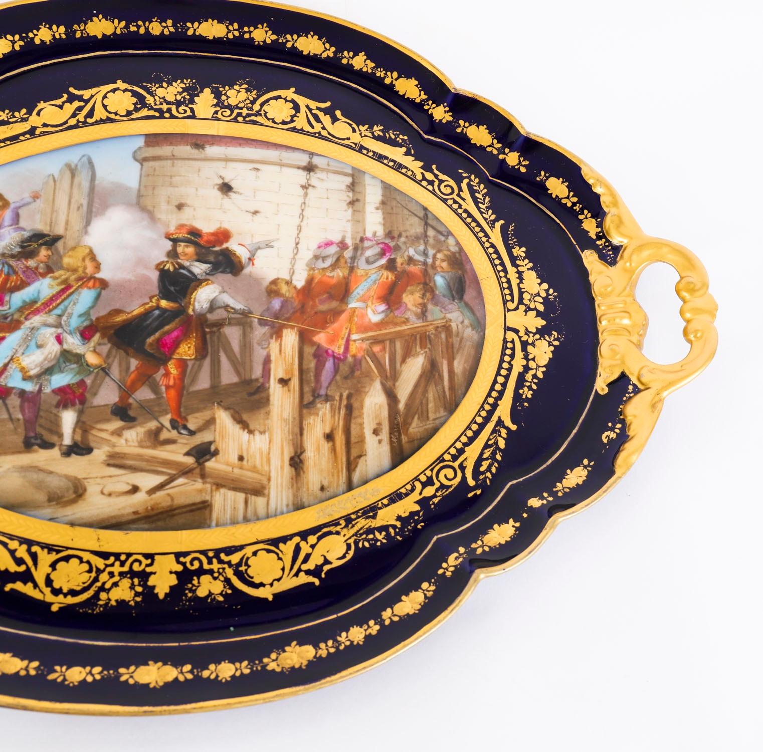 Porcelaine Antique French Porcelain Tray Prise de Valenciennes Moreaux Late 19thCentury en vente