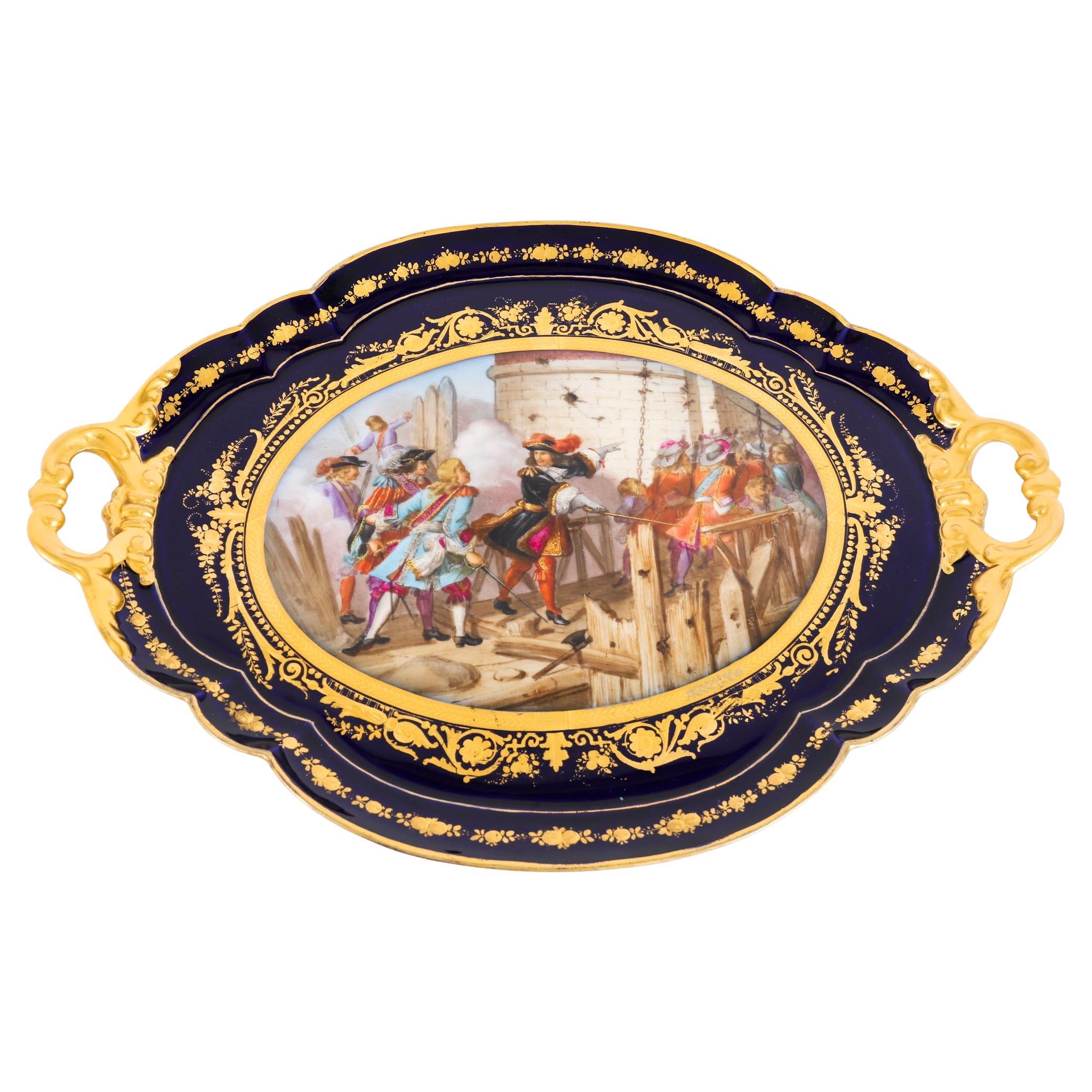 Antique French Porcelain Tray Prise de Valenciennes Moreaux Late 19thCentury