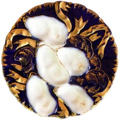 Antique French Porcelain Turkey Pattern Oyster Plate, circa 1890-1900
