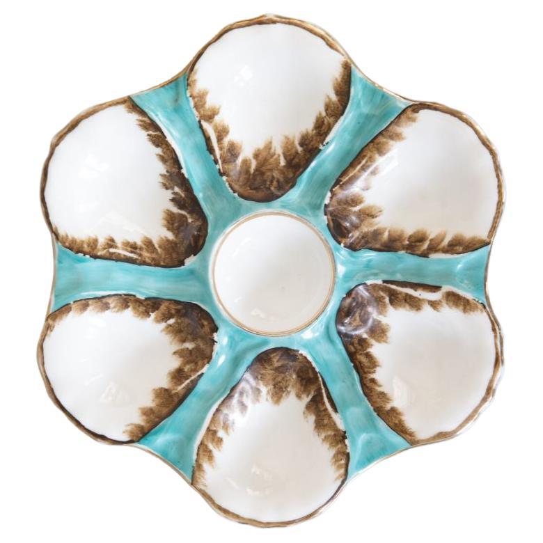 Antique French Porcelain Turquoise Oyster Plate