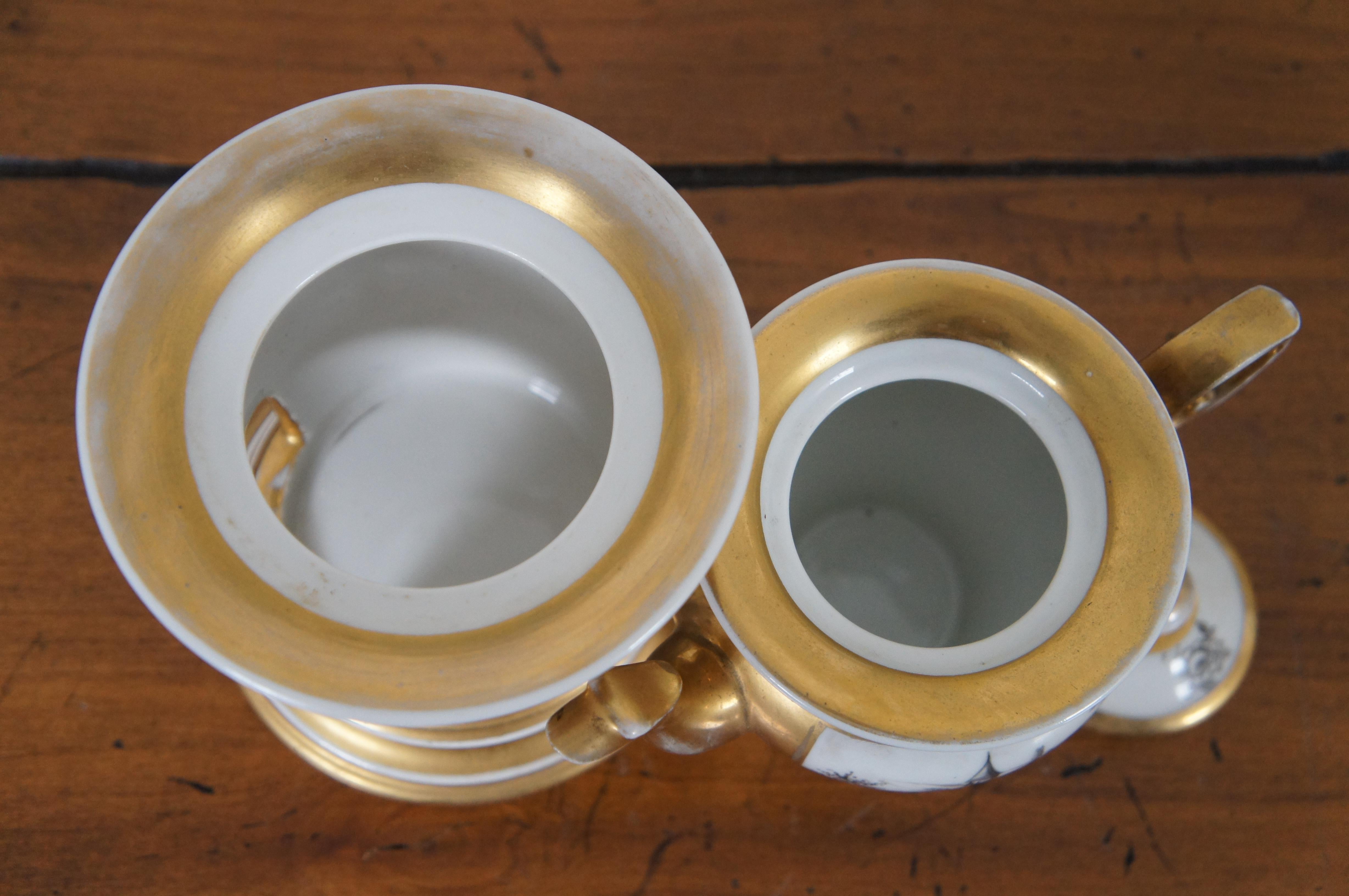 Provincial français Ancienne Veilleuse Tisaniere en Porcelaine Française Chauffe Thé Café 8.5
