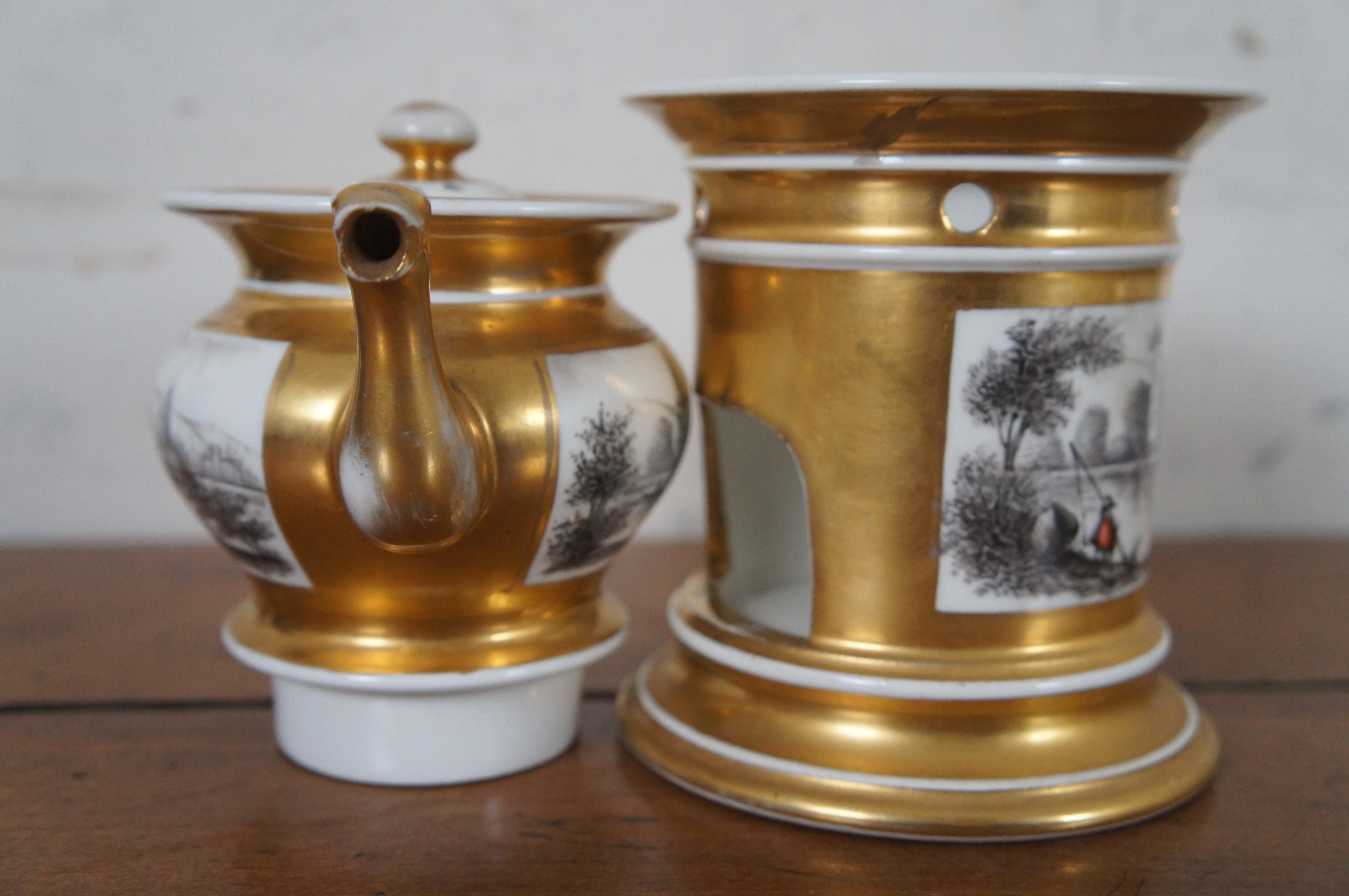 XIXe siècle Ancienne Veilleuse Tisaniere en Porcelaine Française Chauffe Thé Café 8.5