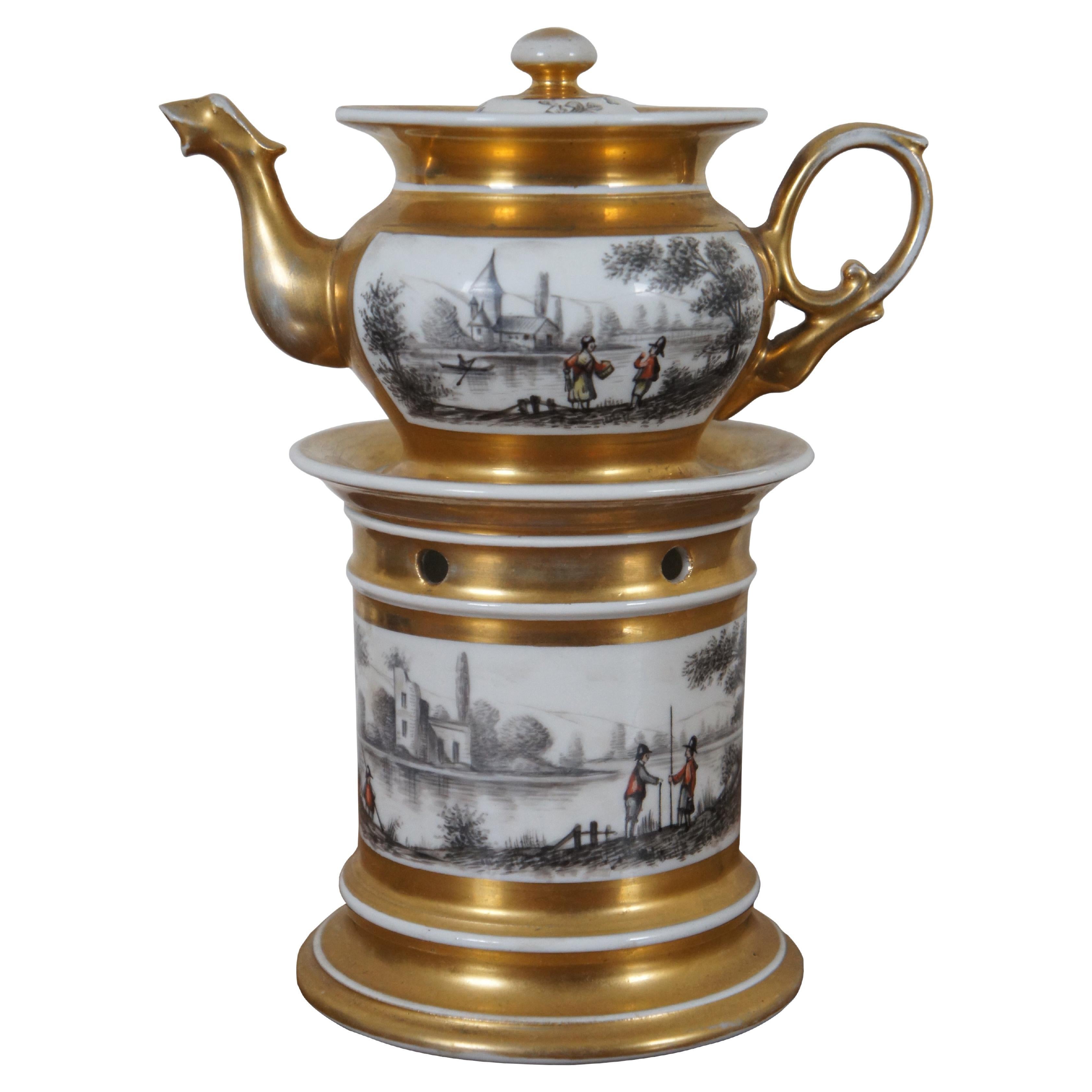 Antique French Porcelain Veilleuse Tisaniere Tea Coffee Pot Warmer 8.5"