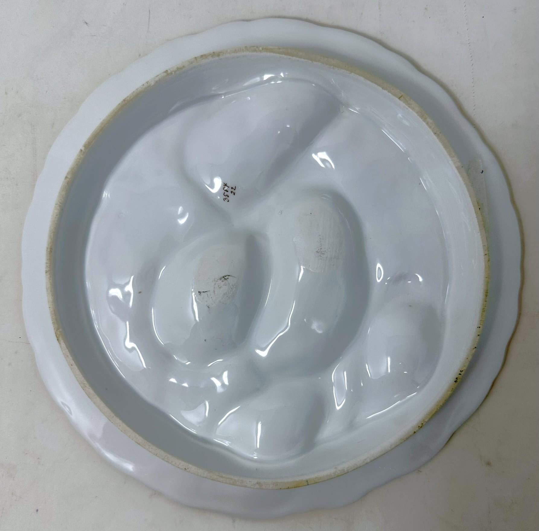 Porcellana Antique French Porcelain Yellow & Gold Turkey Pattern Oyster Plate, CIRCA 1880 in vendita