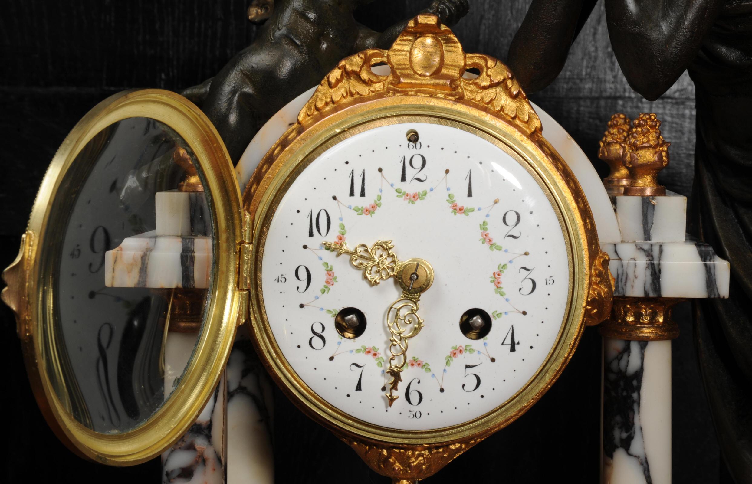 Antique French Portico Clock, Venus and Amor 8