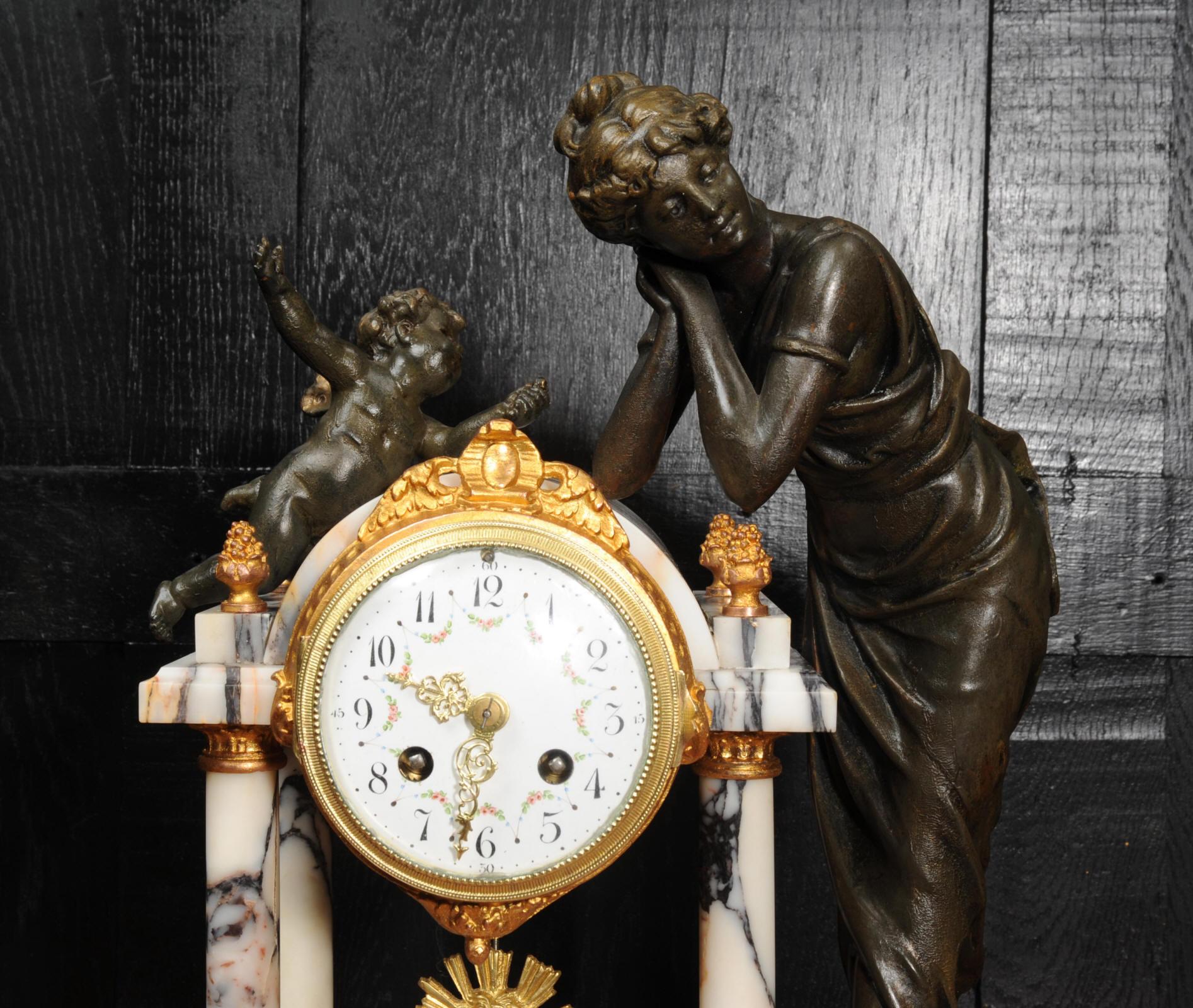 Antique French Portico Clock, Venus and Amor In Good Condition In Belper, Derbyshire