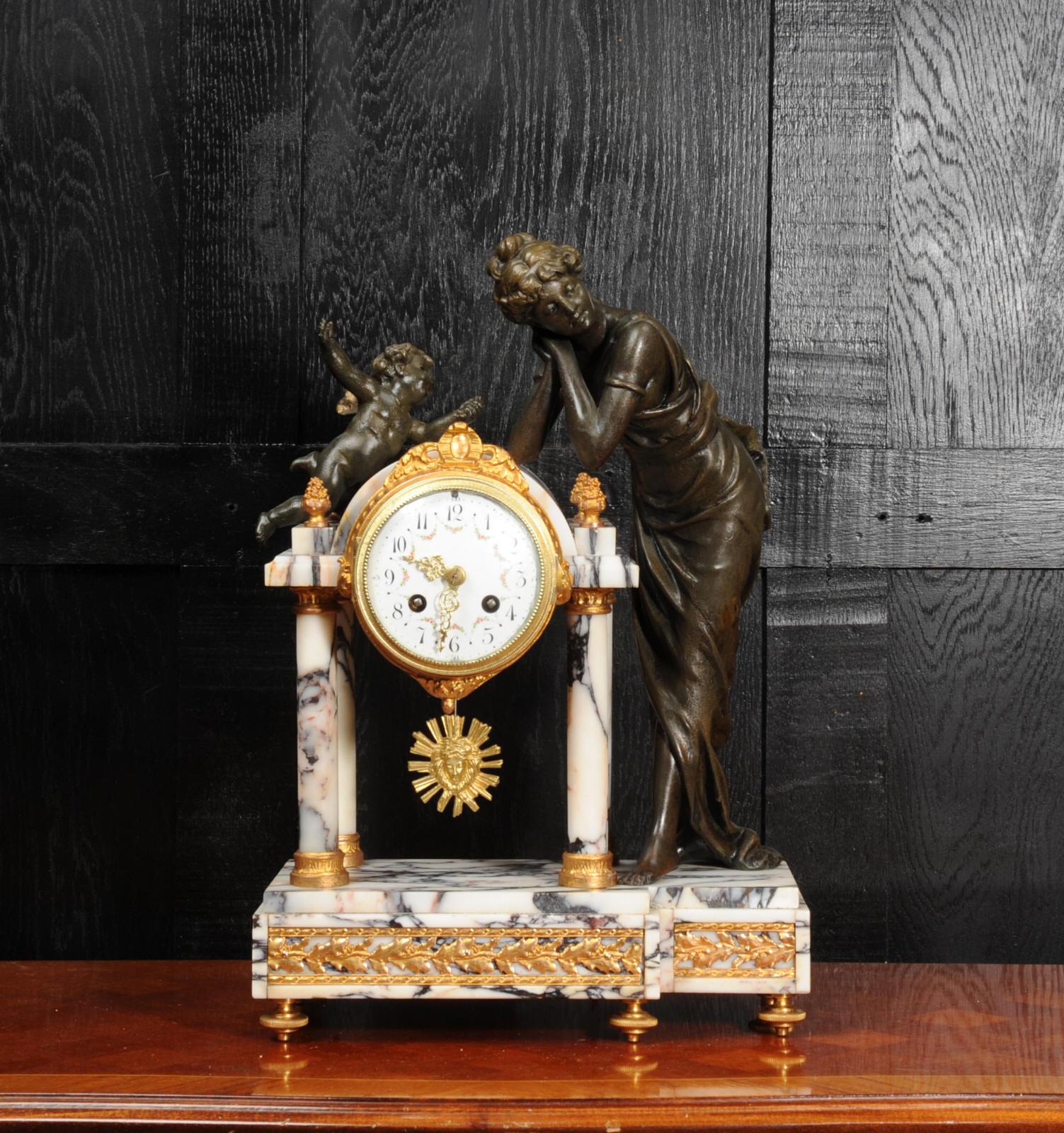 19th Century Antique French Portico Clock, Venus and Amor