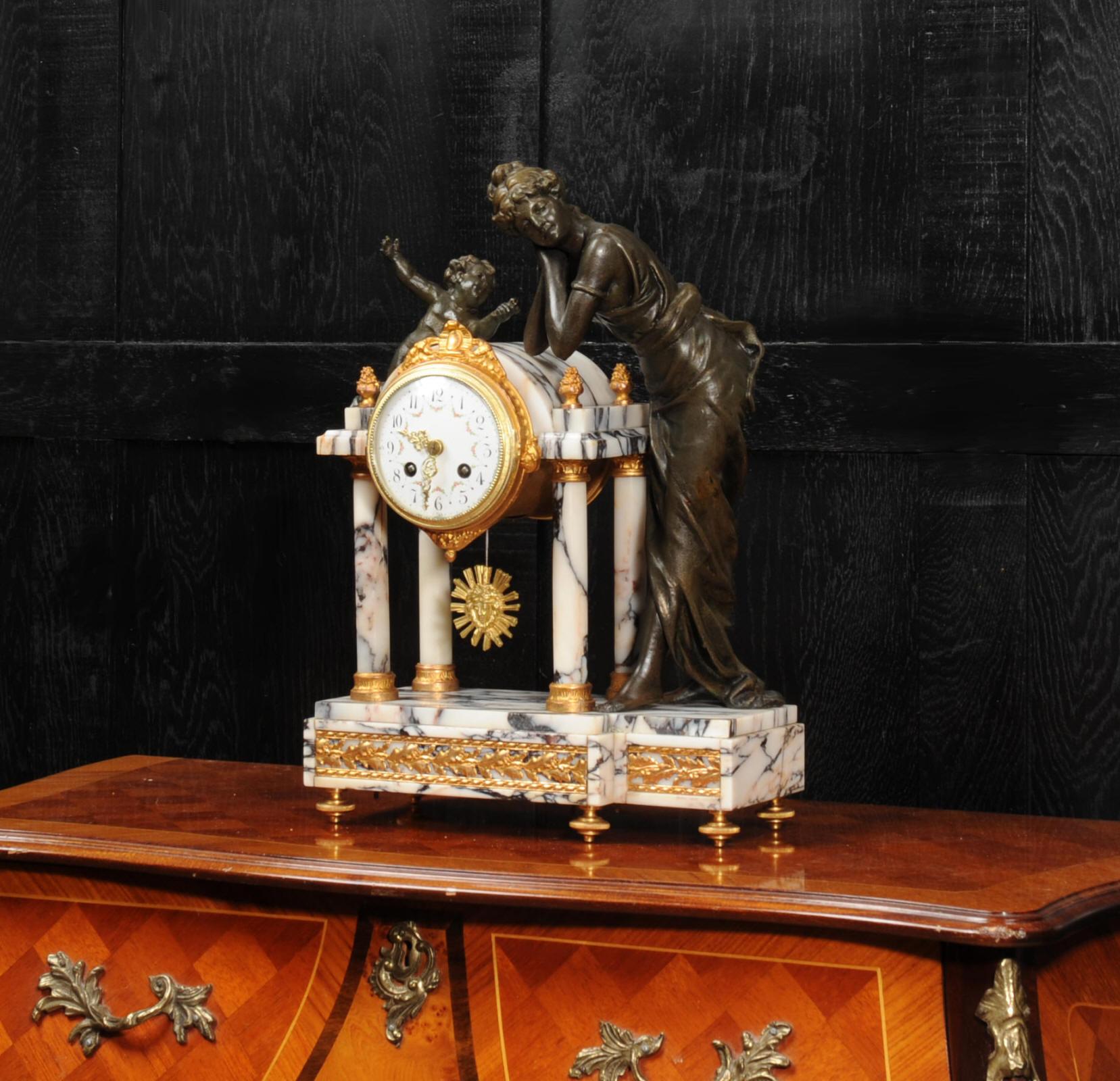 Metal Antique French Portico Clock, Venus and Amor