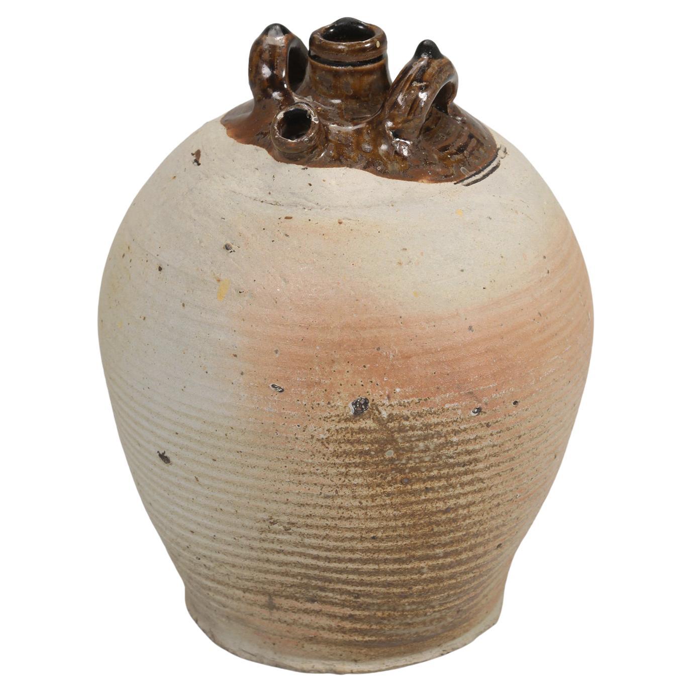 Antiker französischer Keramik-Wasserkrug oder Krug mit Löffel, um 1900 im Angebot
